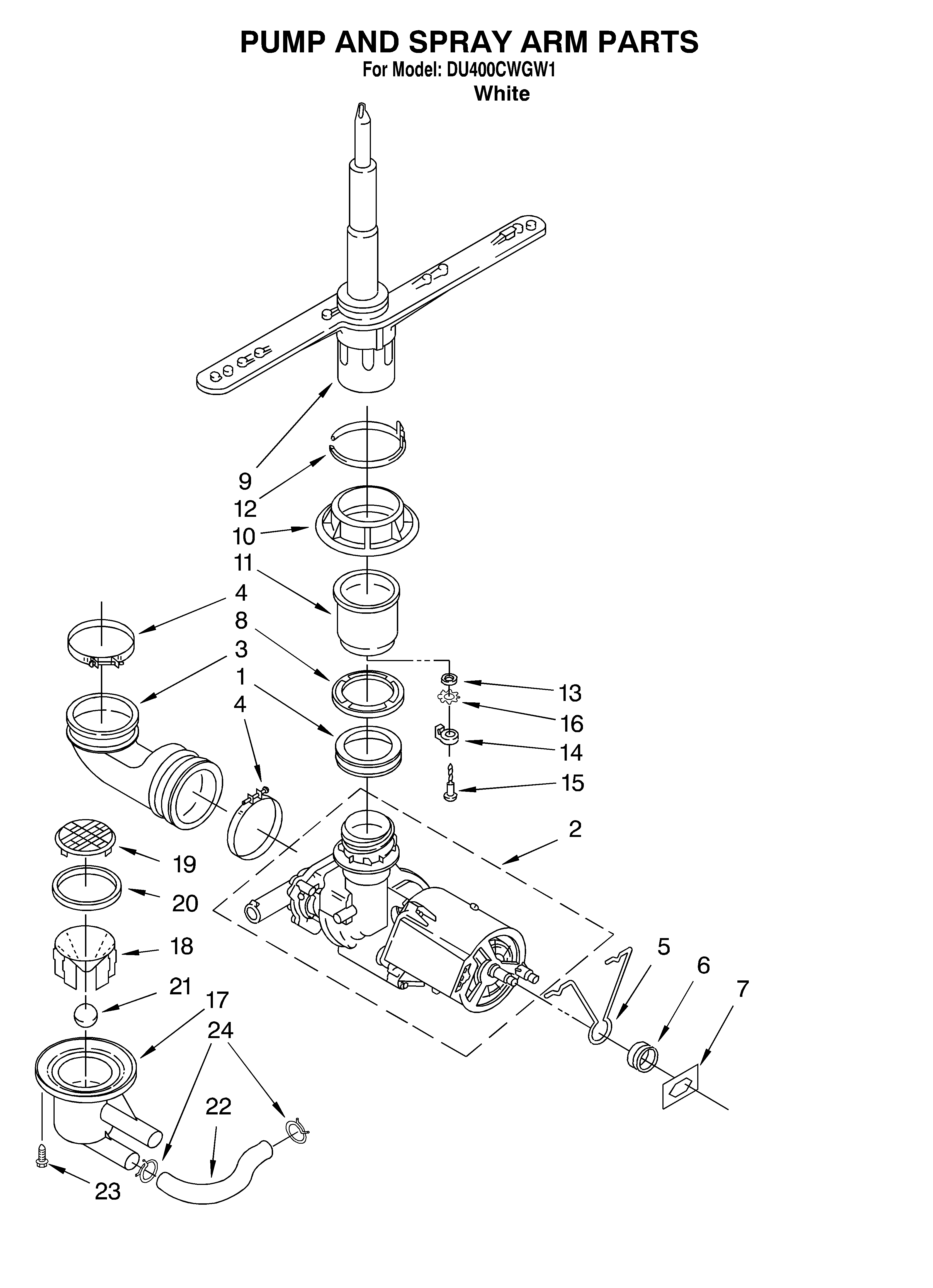 Whirlpool DU400CWGW1 pump and sprayarm diagram