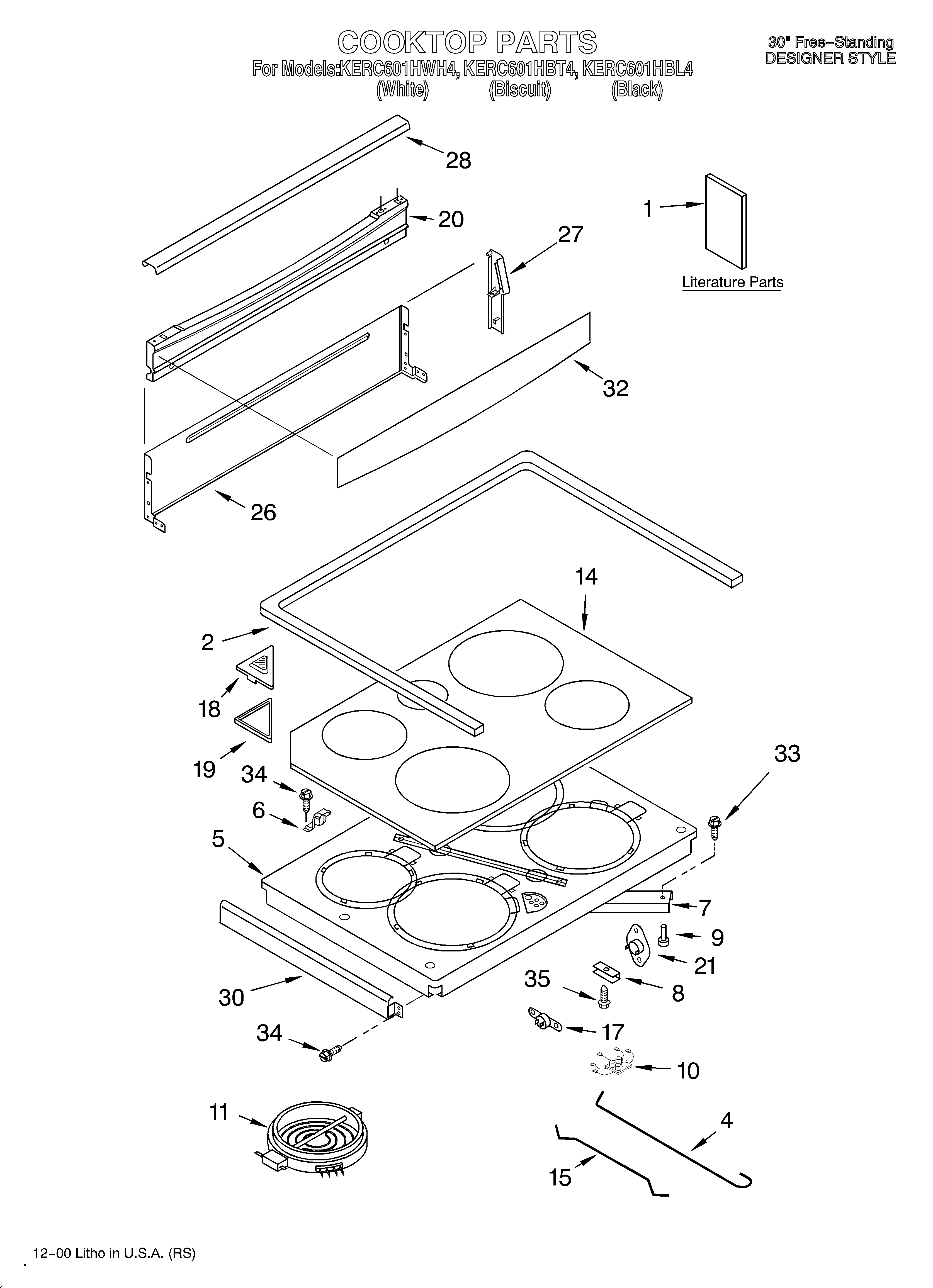 KitchenAid KERC601HBT4 cooktop/literature diagram