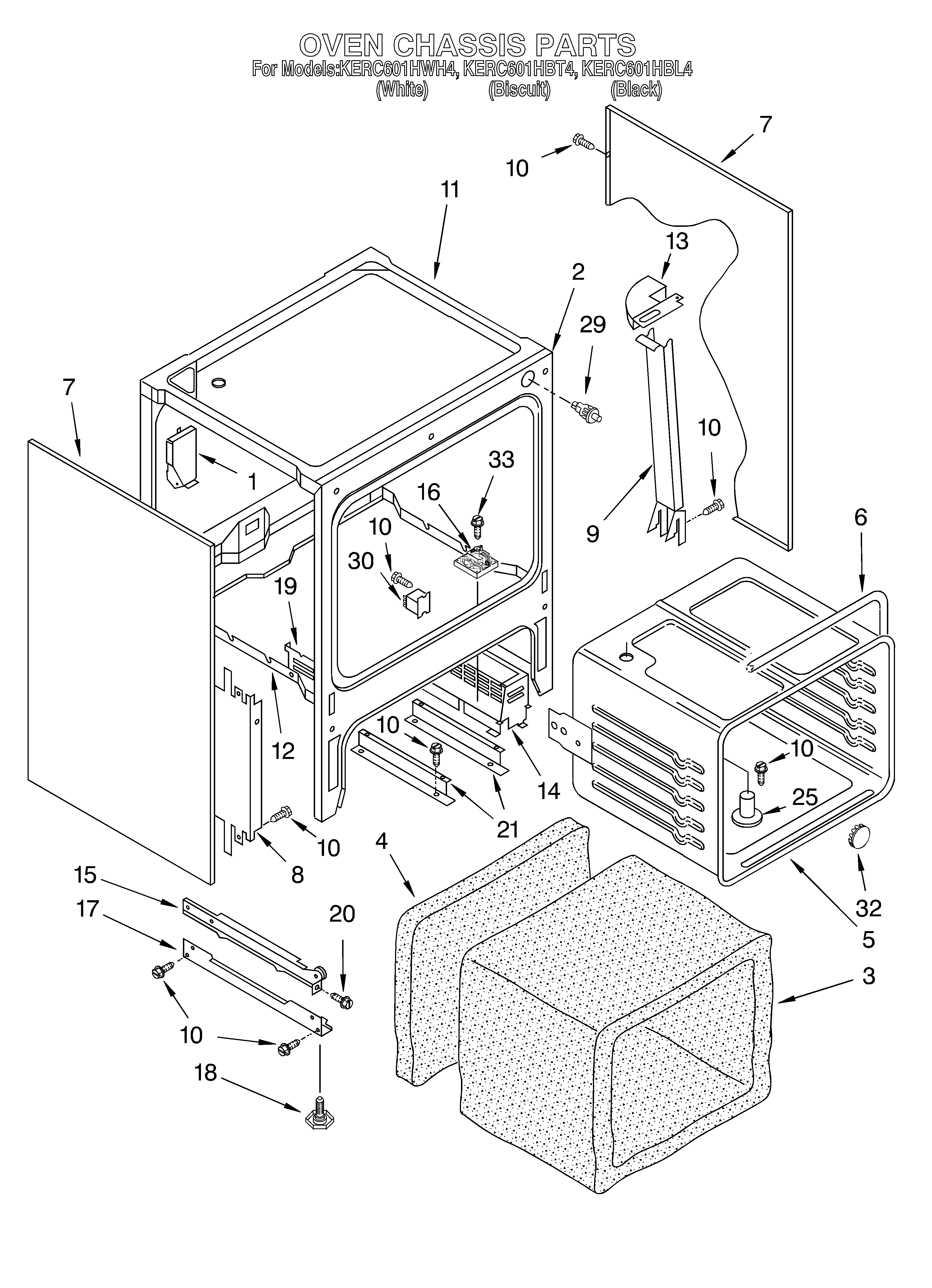 KitchenAid KERC601HBT4 oven chassis diagram