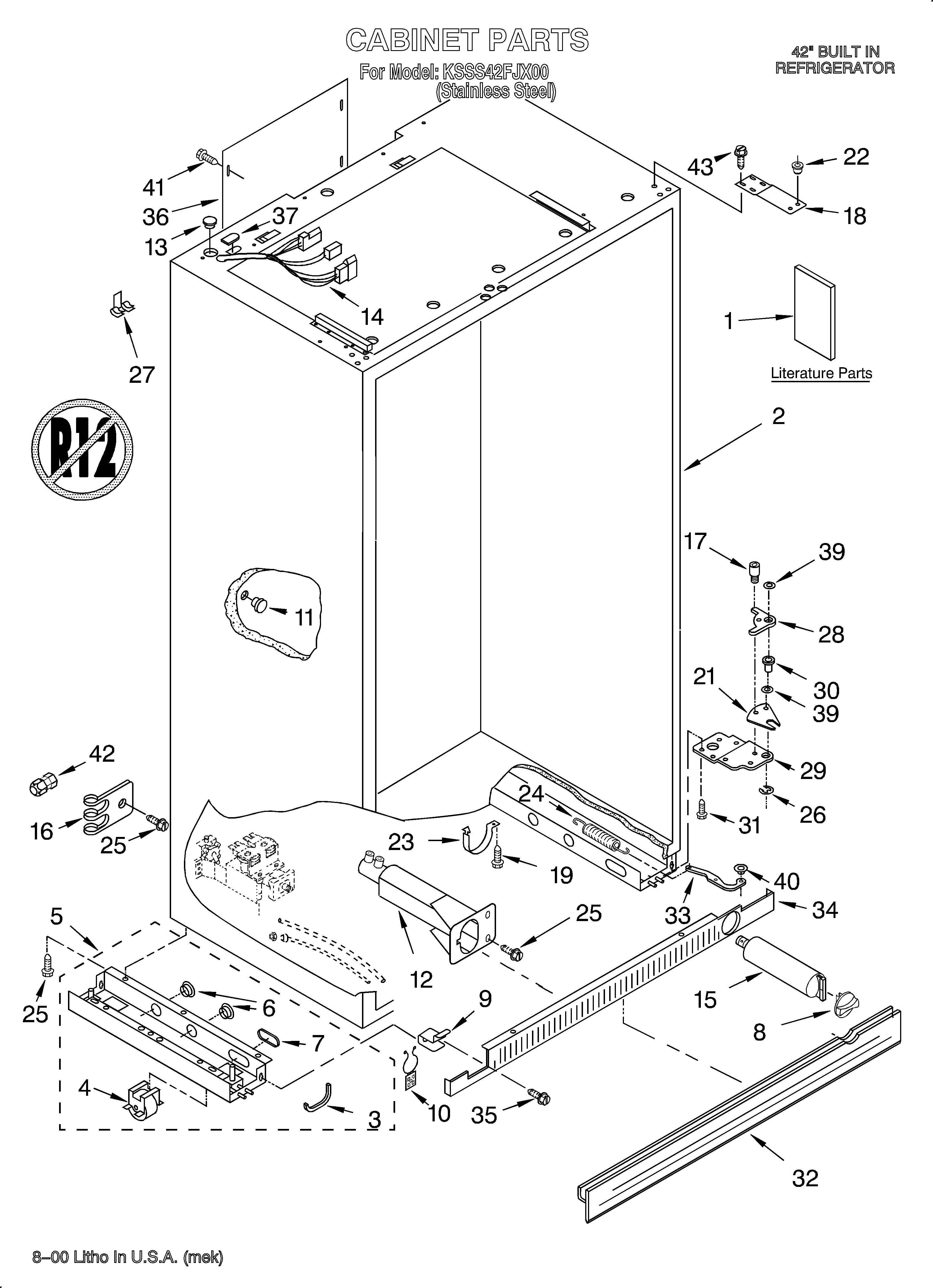 KitchenAid KSSS42FJX00 cabinet/literature diagram