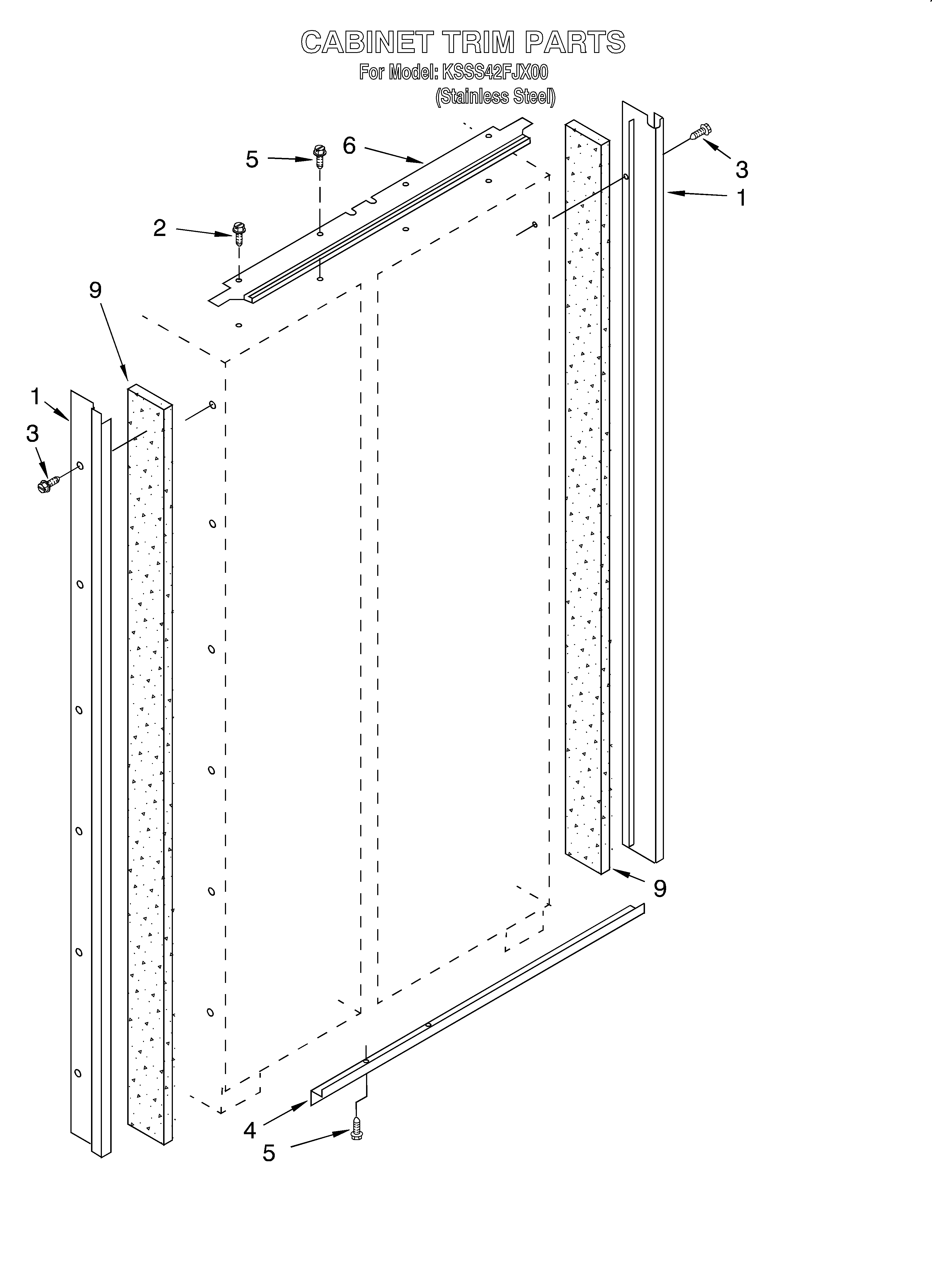 KitchenAid KSSS42FJX00 cabinet trim diagram
