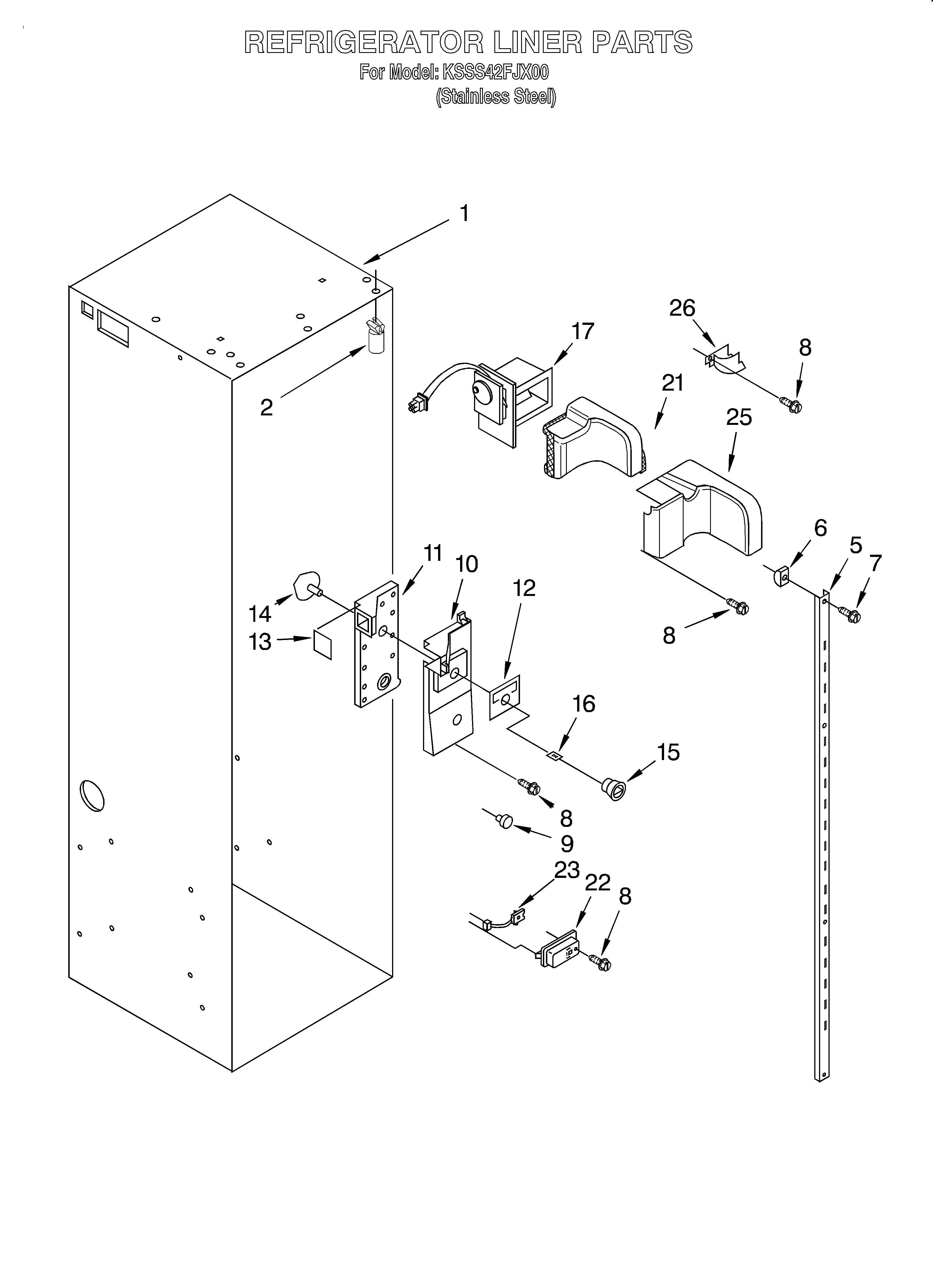 KitchenAid KSSS42FJX00 refrigerator liner diagram