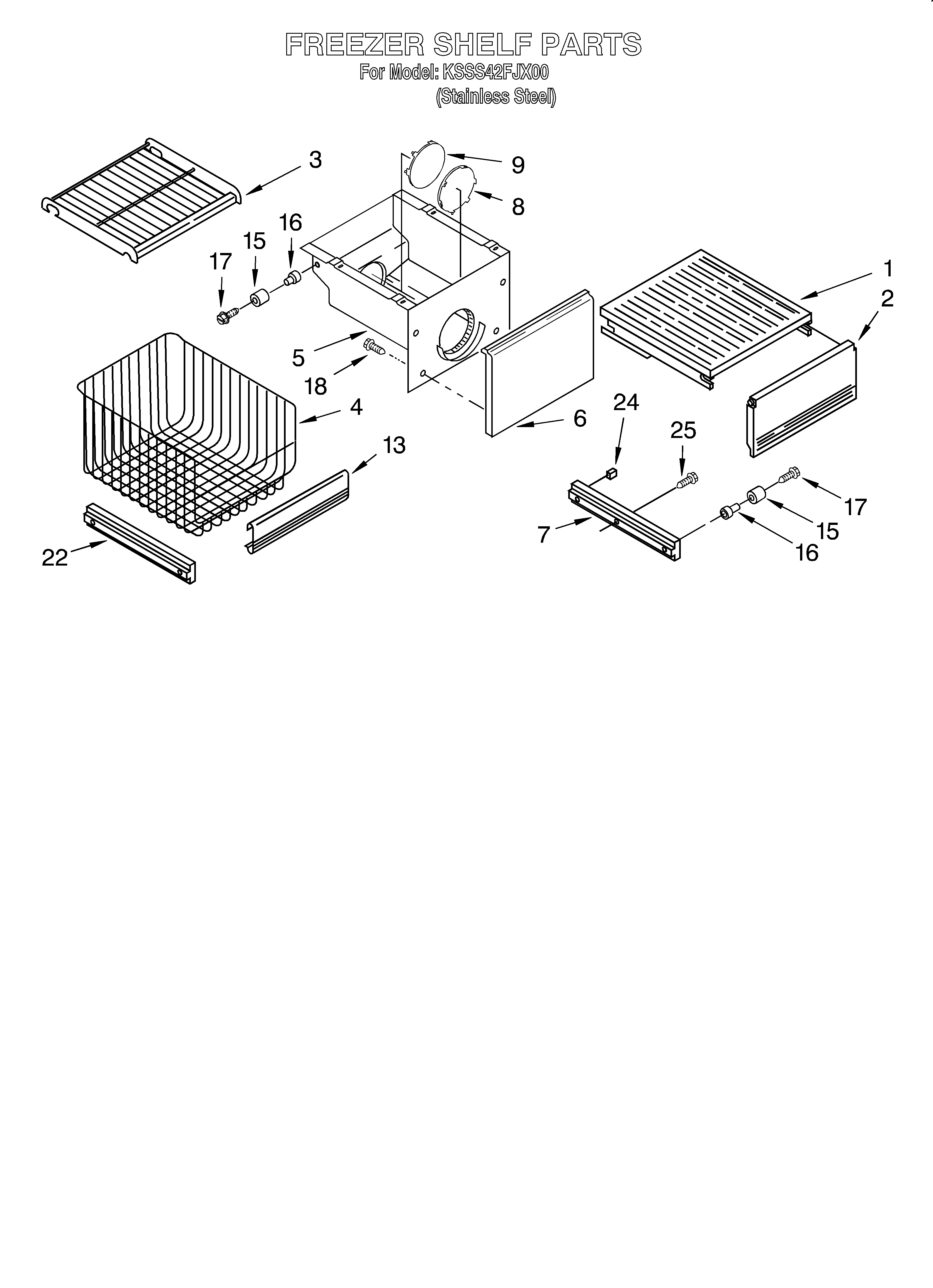 KitchenAid KSSS42FJX00 freezer shelf diagram