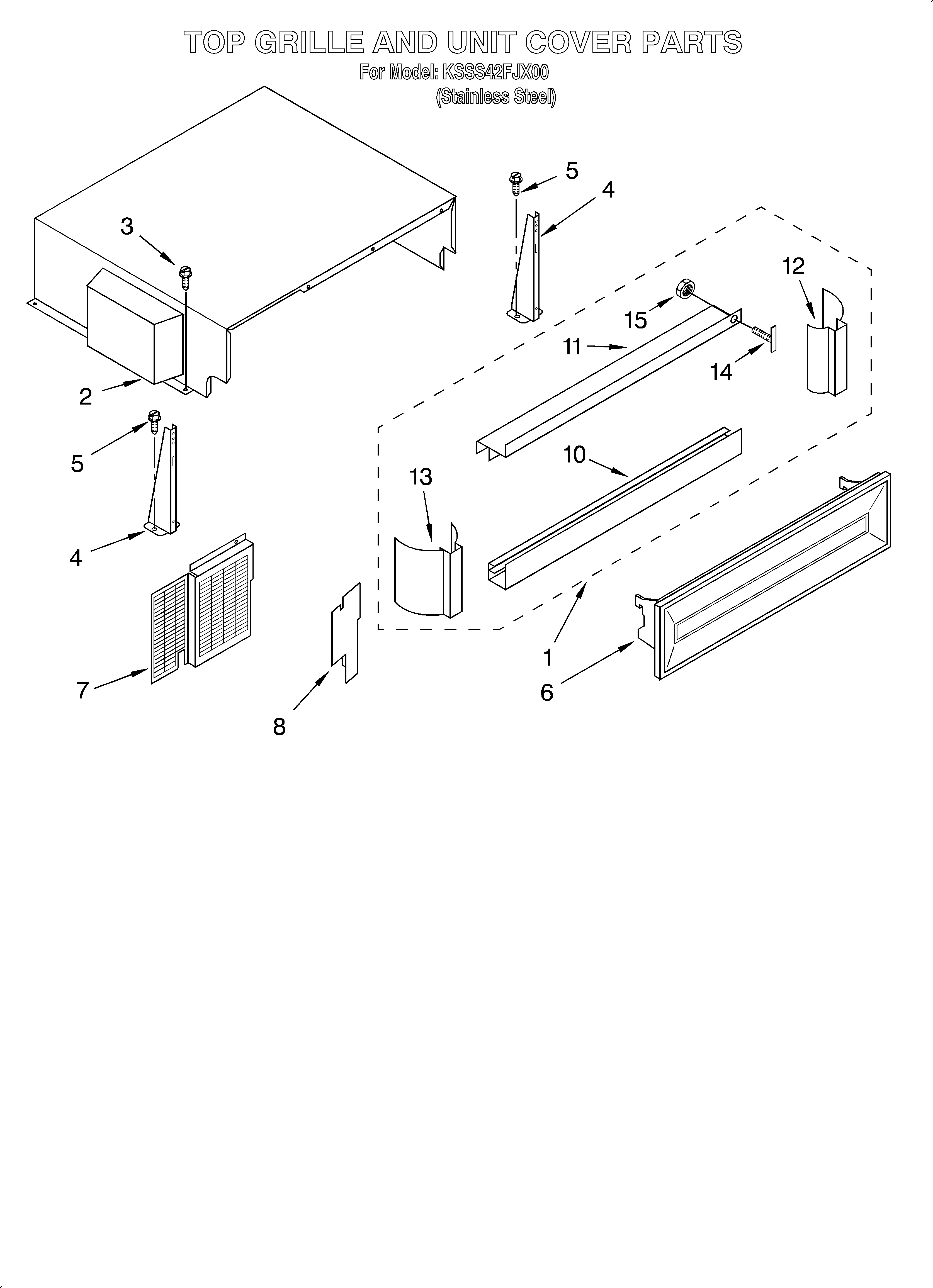 KitchenAid KSSS42FJX00 top grille and unit cover diagram