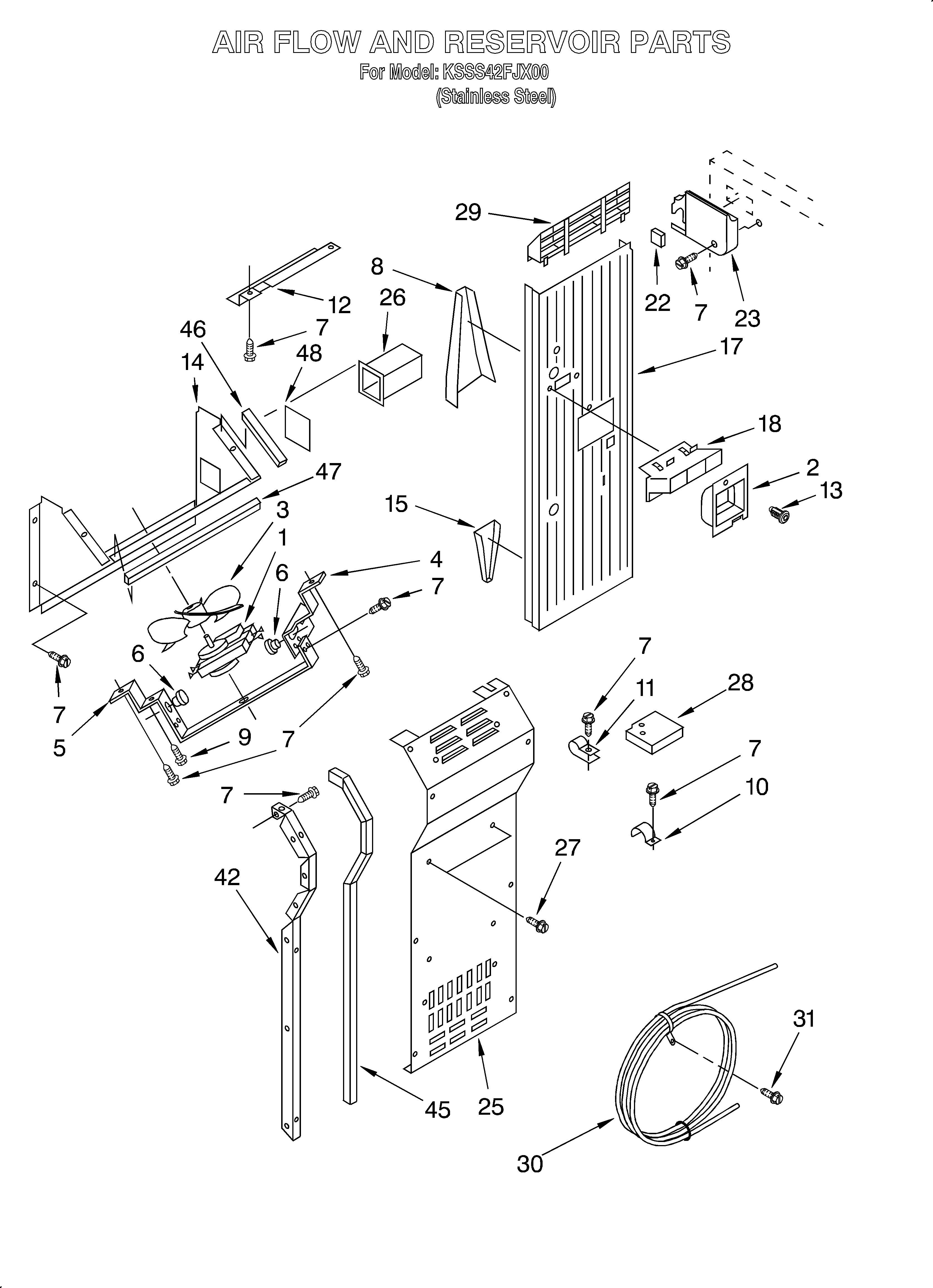 KitchenAid KSSS42FJX00 air flow and reservoir diagram