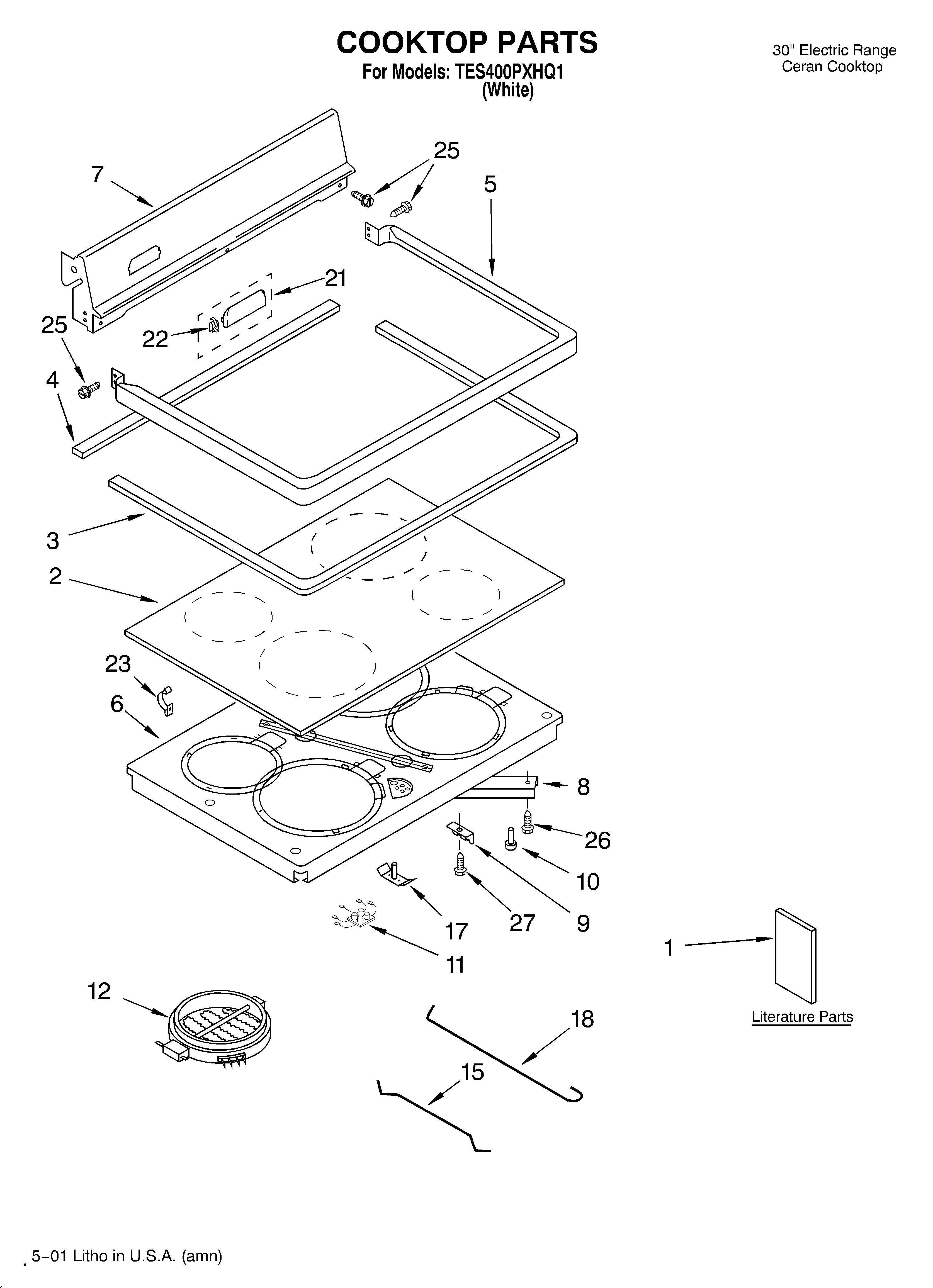 Estate TES400PXHQ1 cooktop/literature diagram