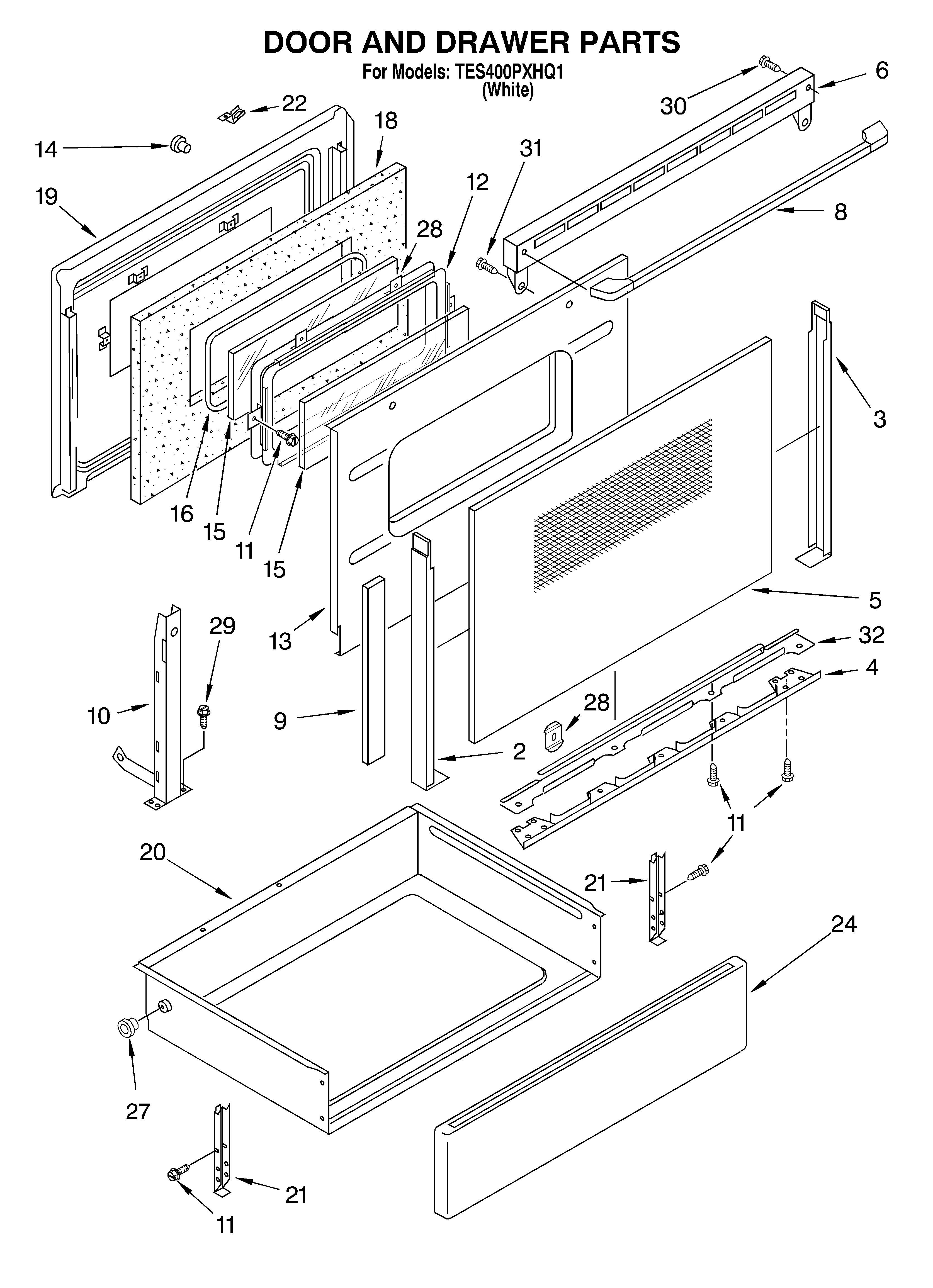 Estate TES400PXHQ1 door and drawer diagram