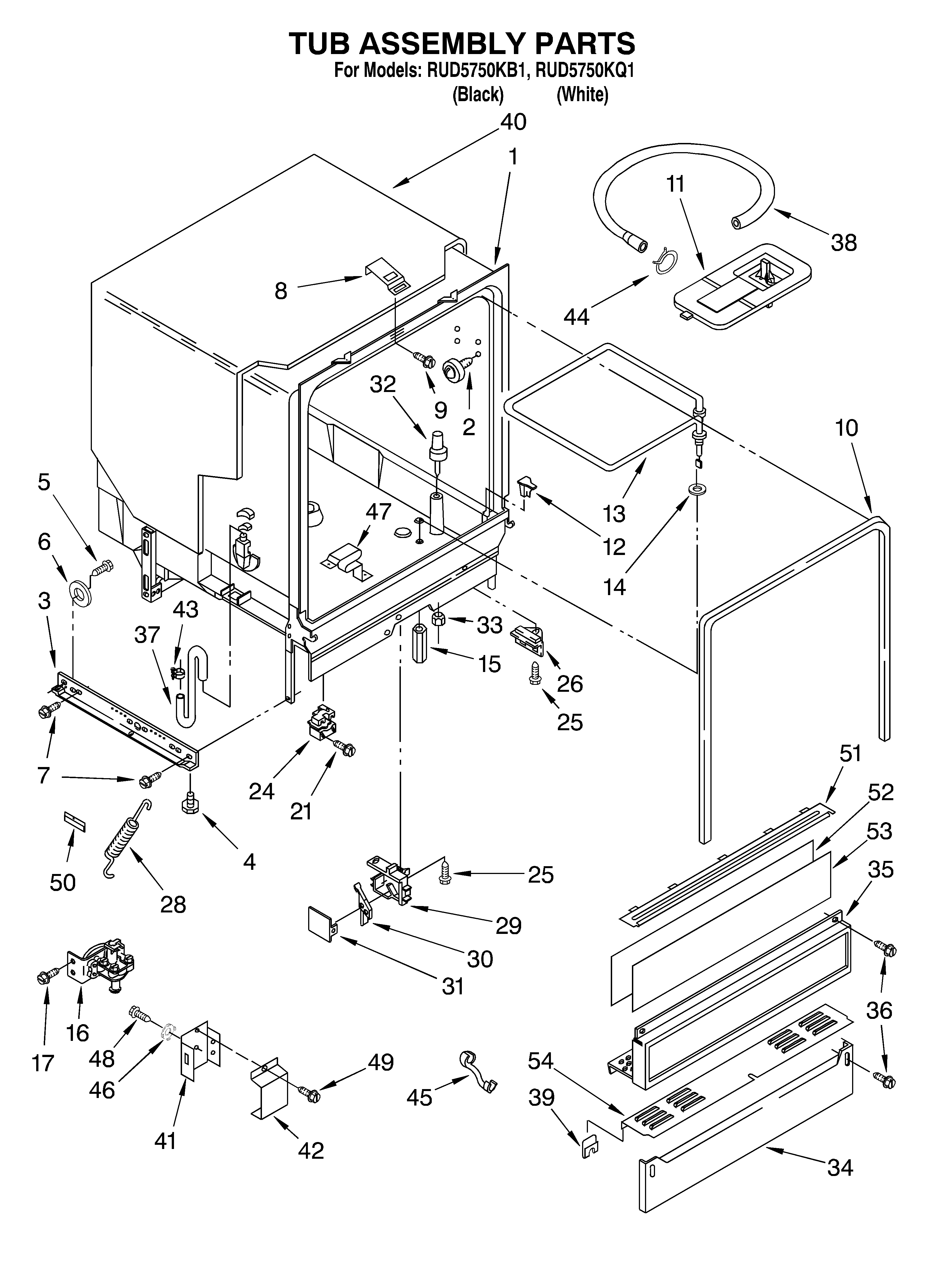 Roper RUD5750KB1 tub assembly diagram