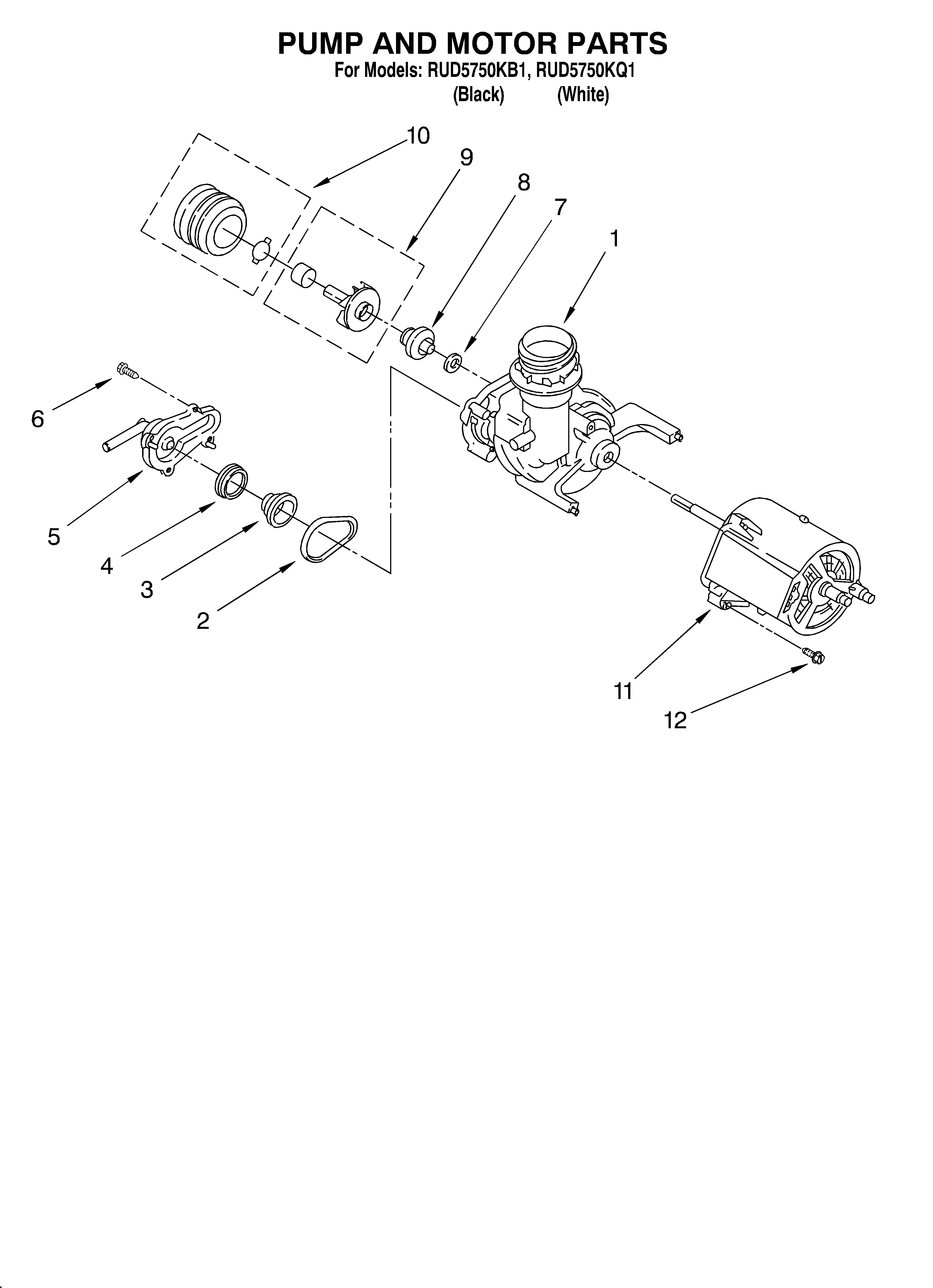 Roper RUD5750KB1 pump and motor diagram