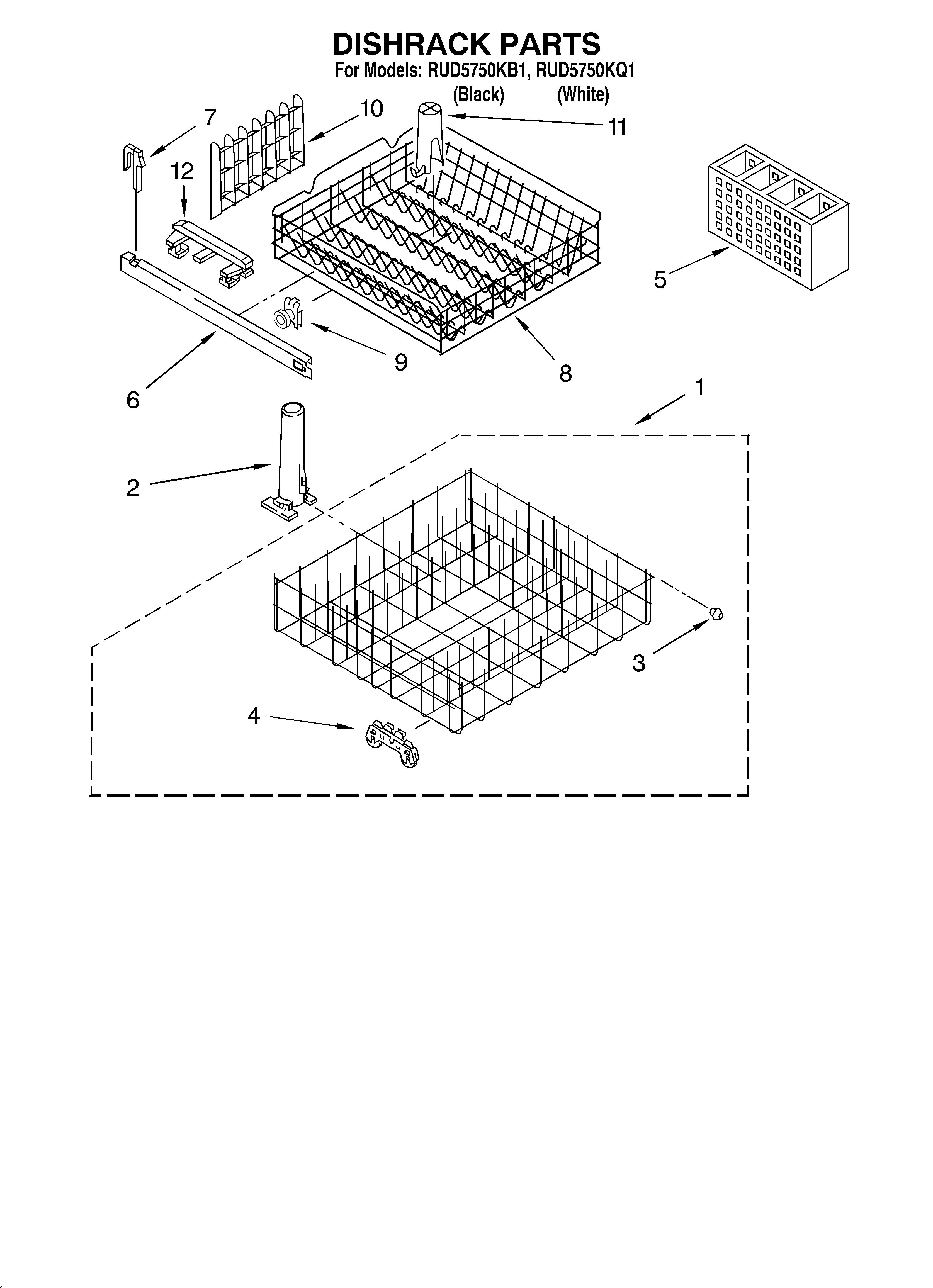 Roper RUD5750KB1 dishrack diagram
