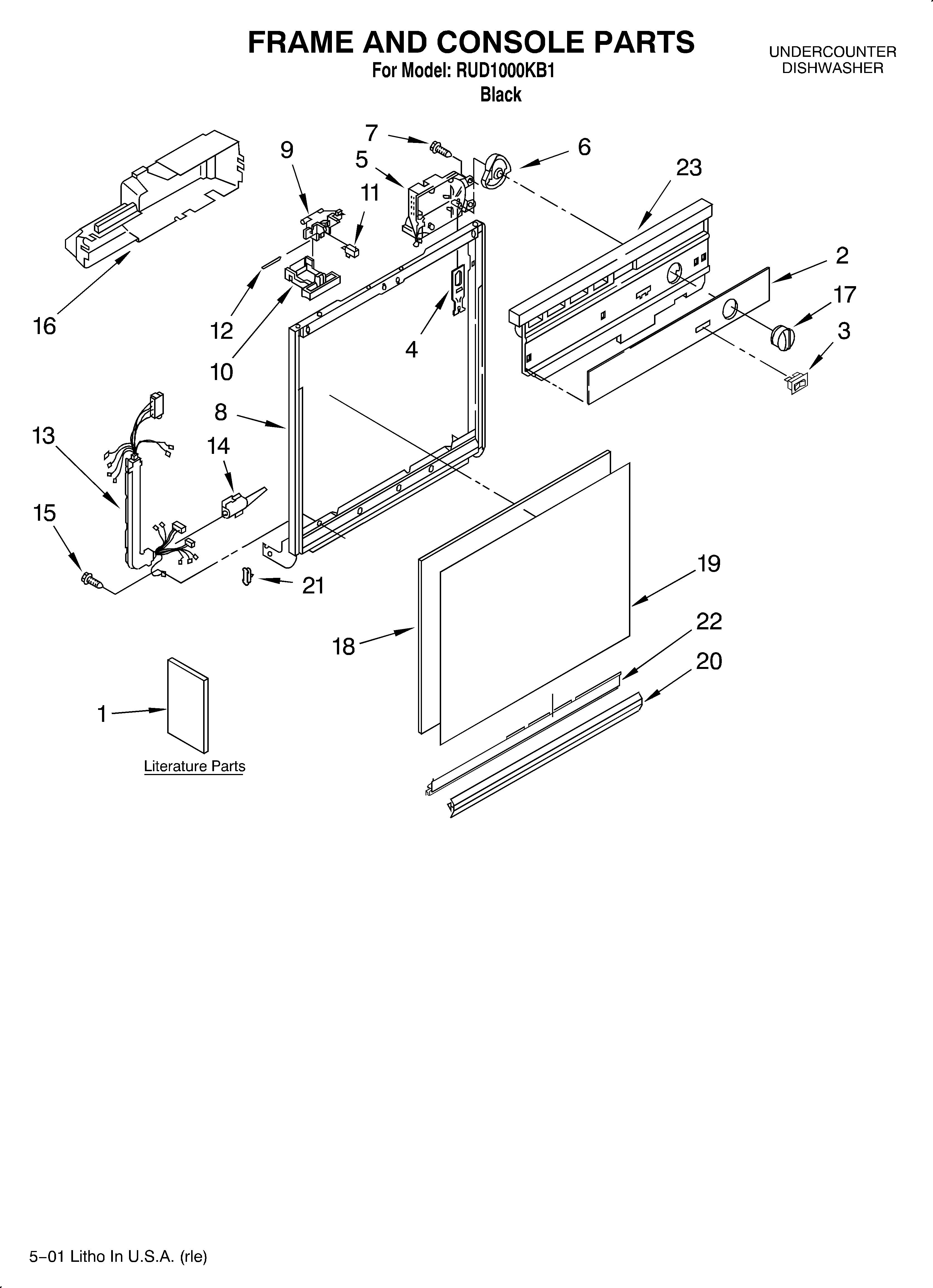 Roper RUD1000KB1 frame and console/literature diagram