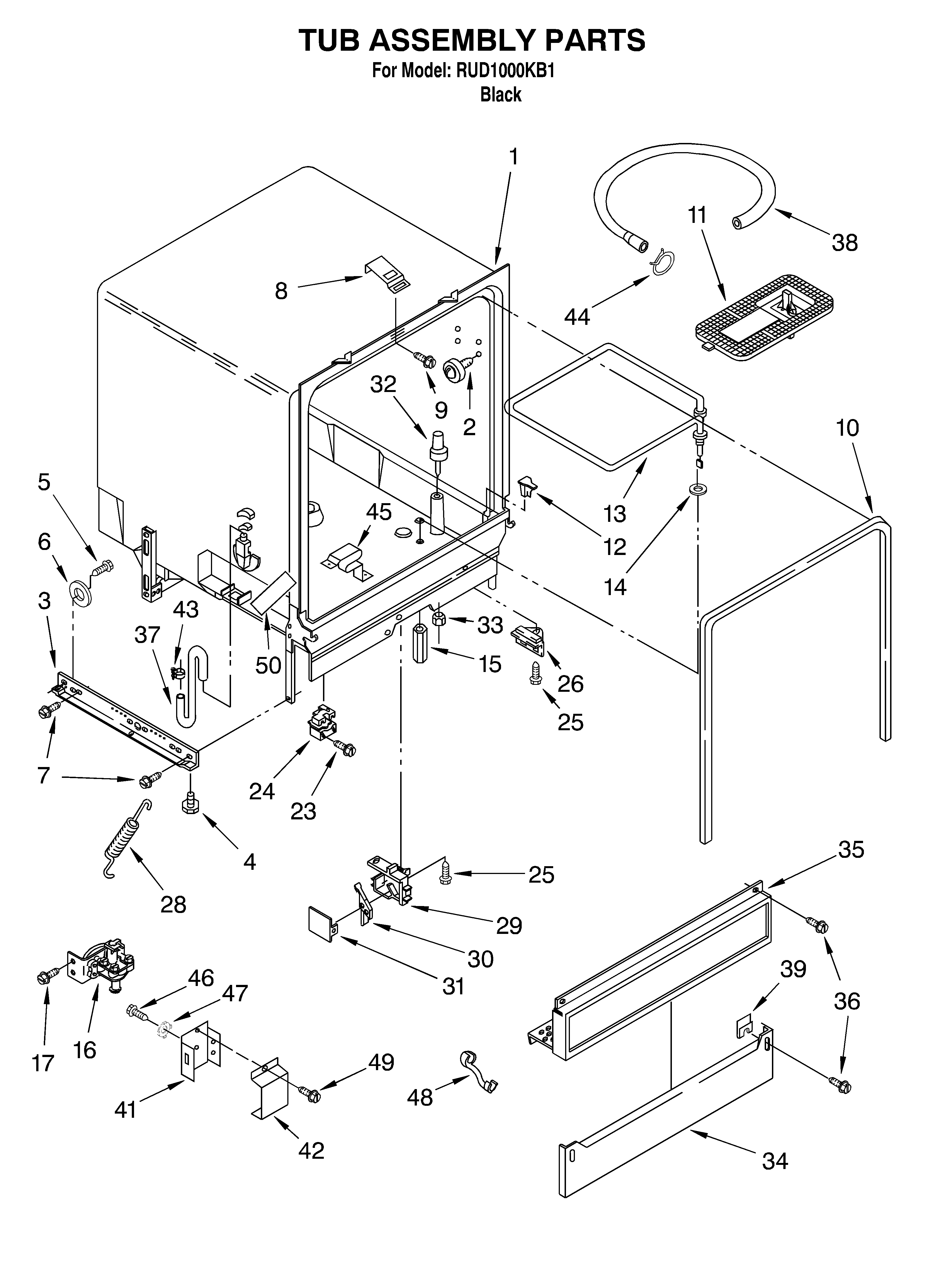 Roper RUD1000KB1 tub assembly diagram