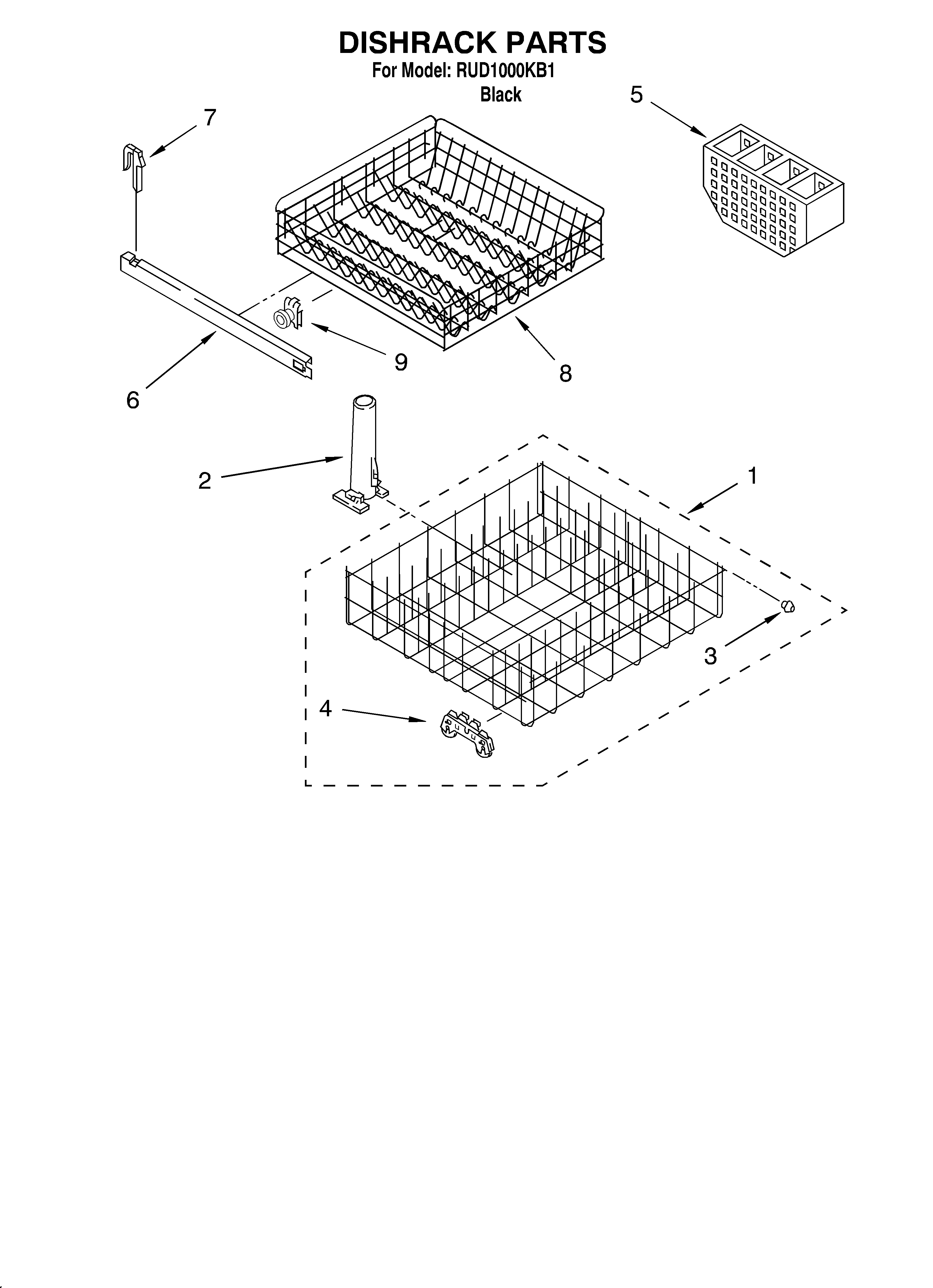 Roper RUD1000KB1 dishrack diagram