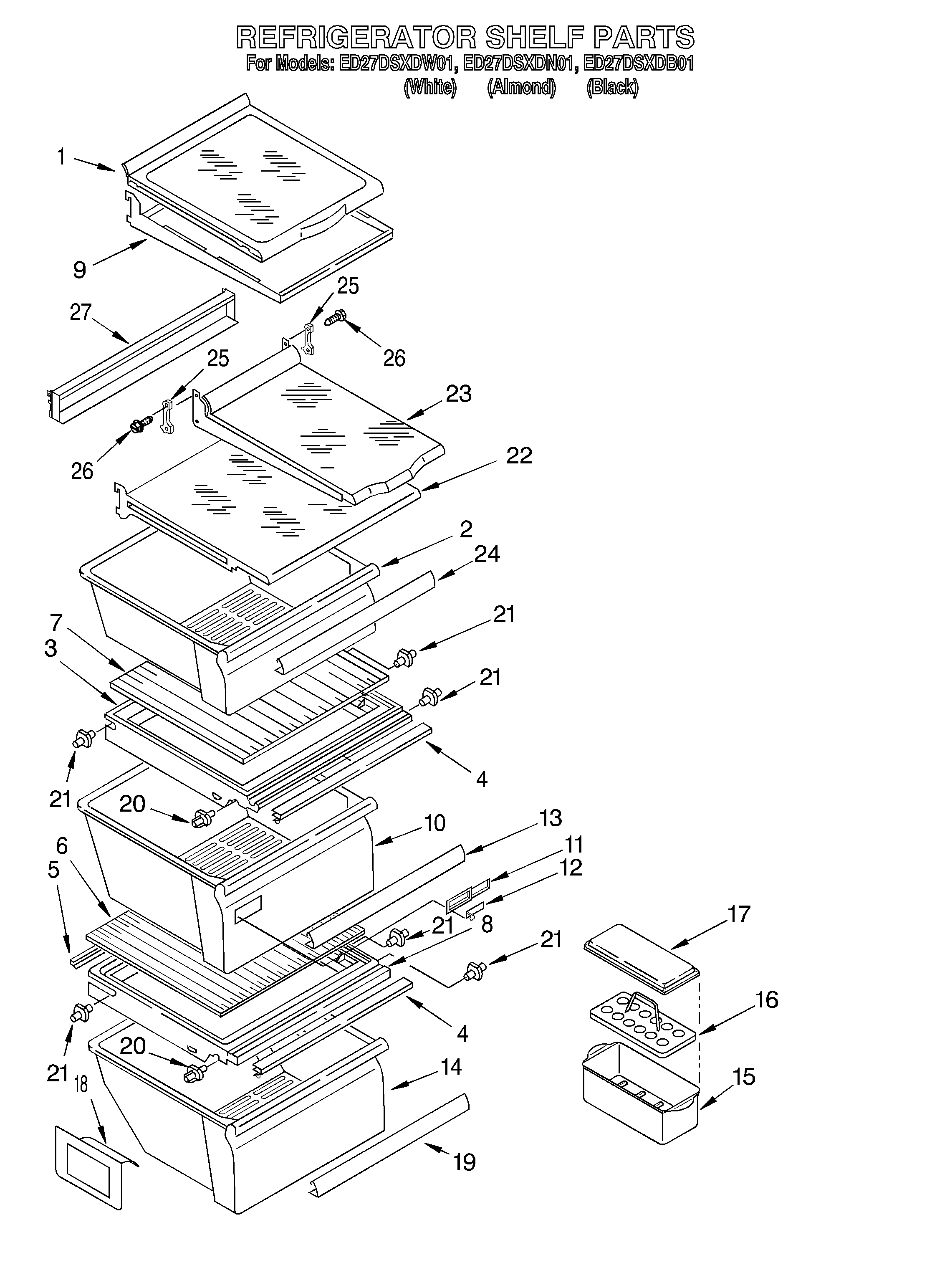 Whirlpool ED27DSXDN01 refrigerator shelf diagram