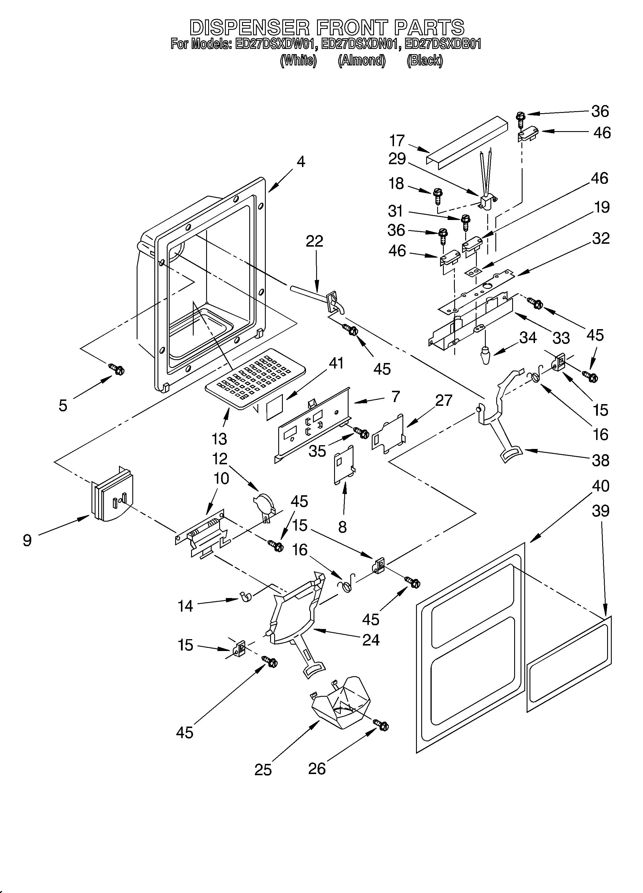 Whirlpool ED27DSXDN01 dispenser front diagram