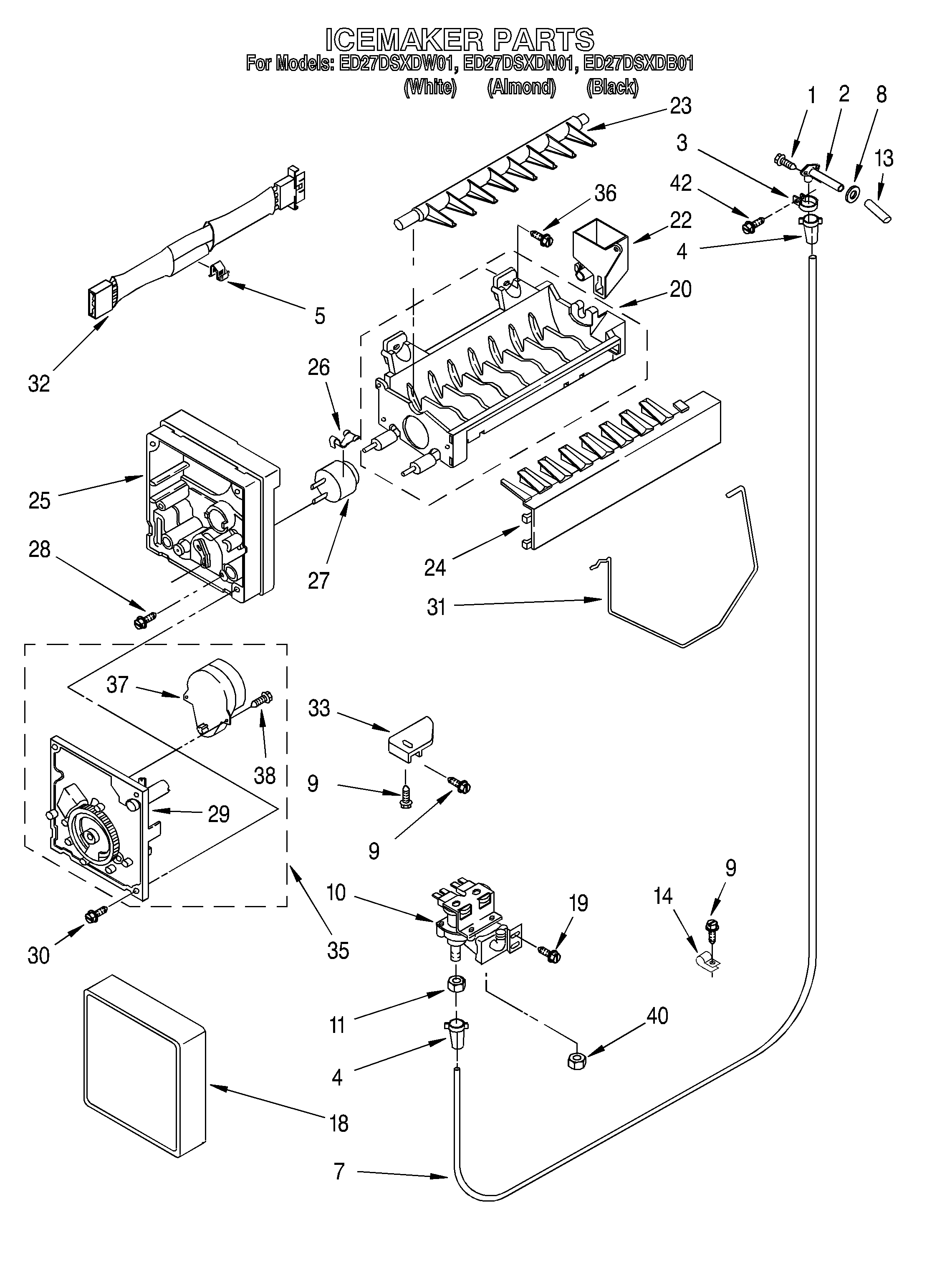 Whirlpool ED27DSXDN01 icemaker/lit/optional diagram