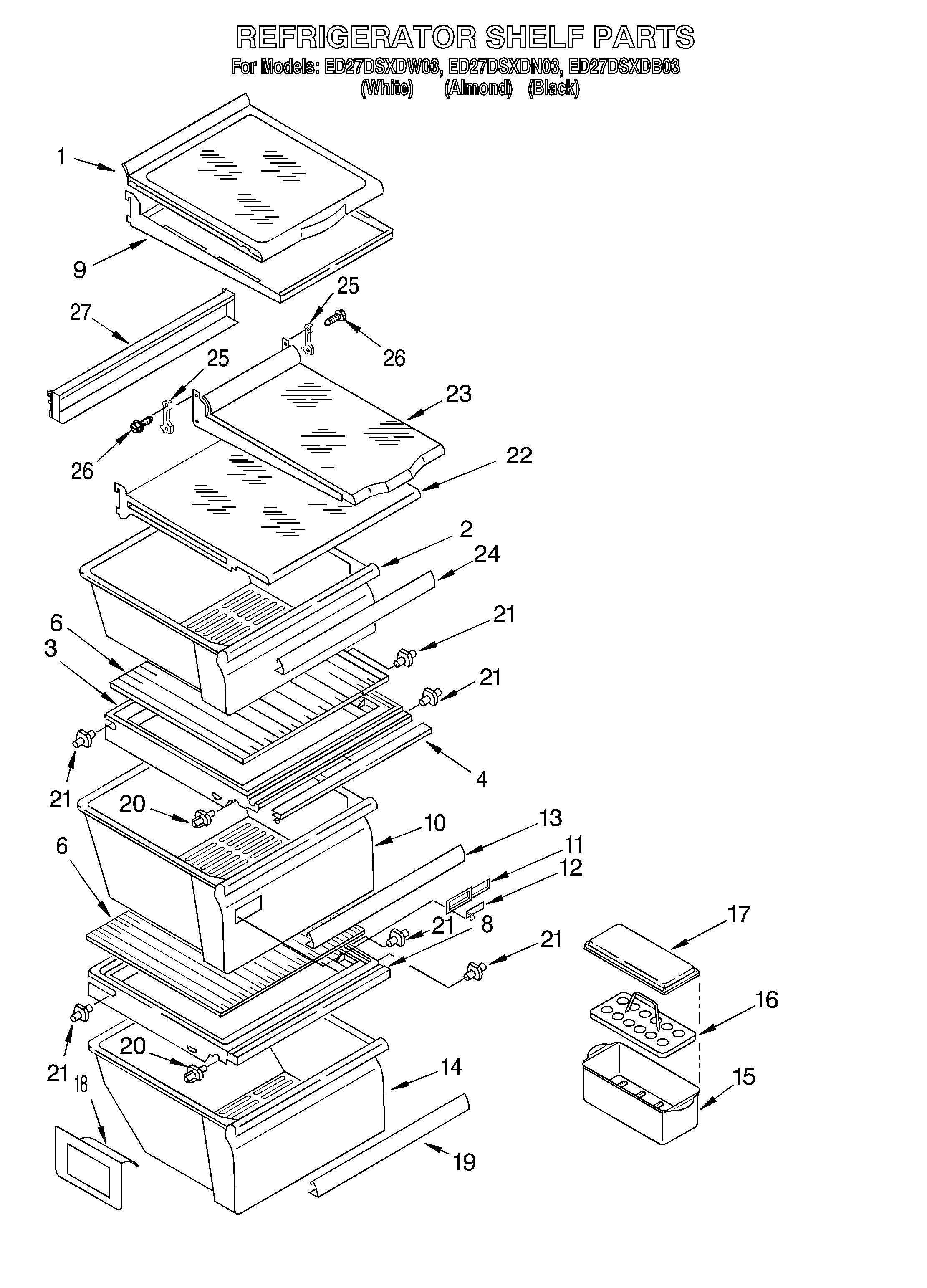 Whirlpool ED27DSXDN03 refrigerator shelf diagram