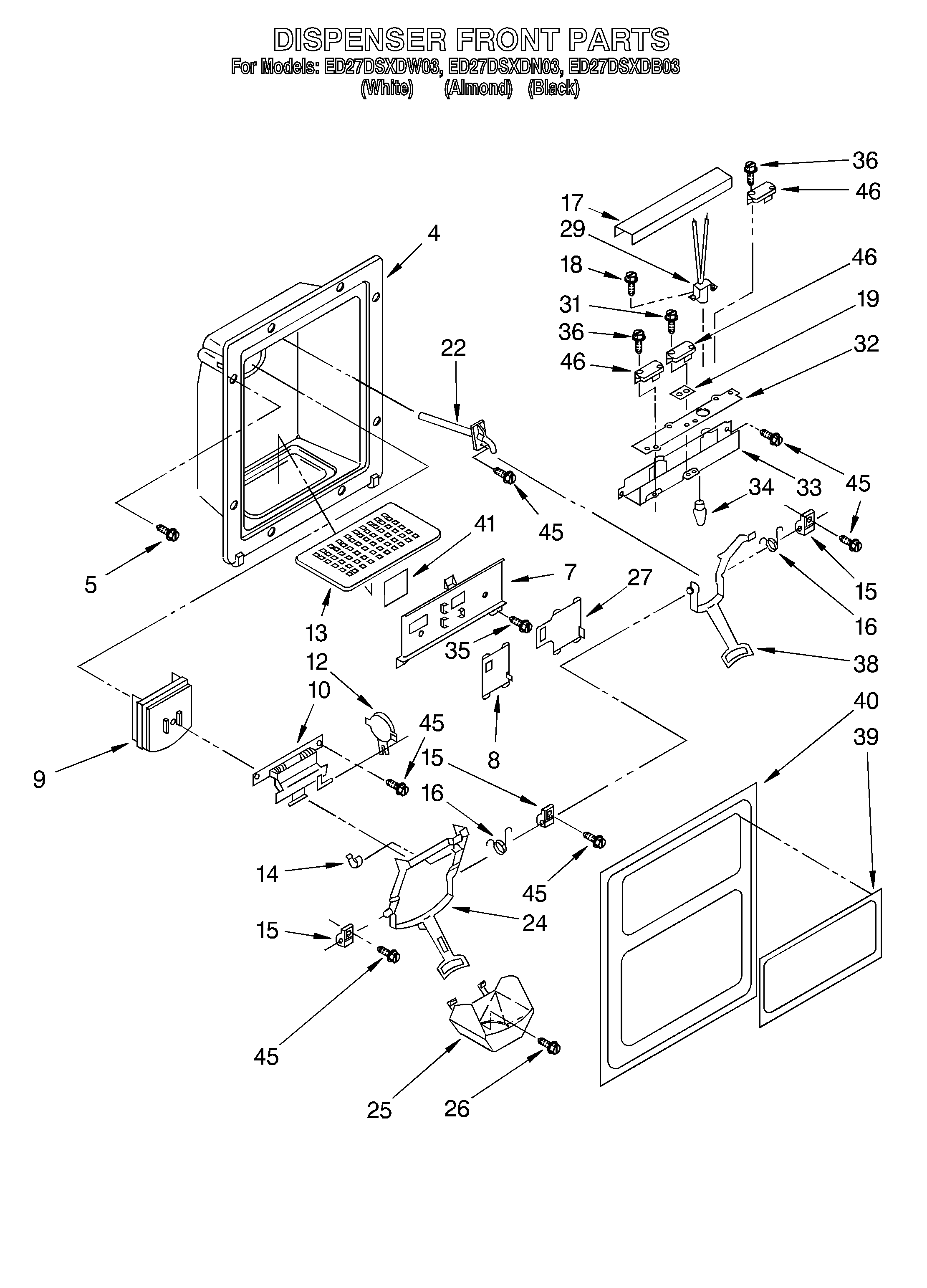 Whirlpool ED27DSXDN03 dispenser front diagram