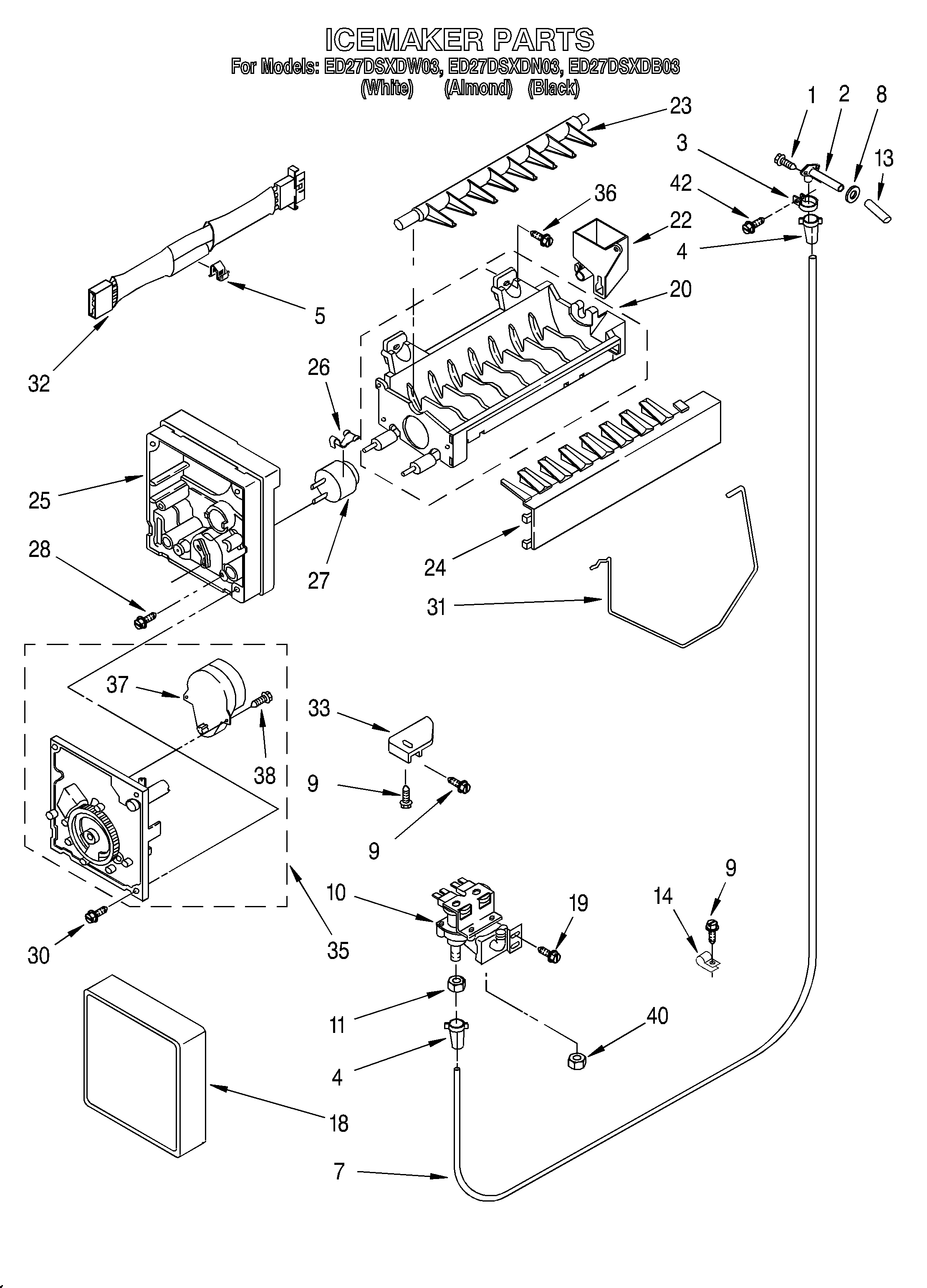 Whirlpool ED27DSXDN03 icemaker/lit/optional diagram