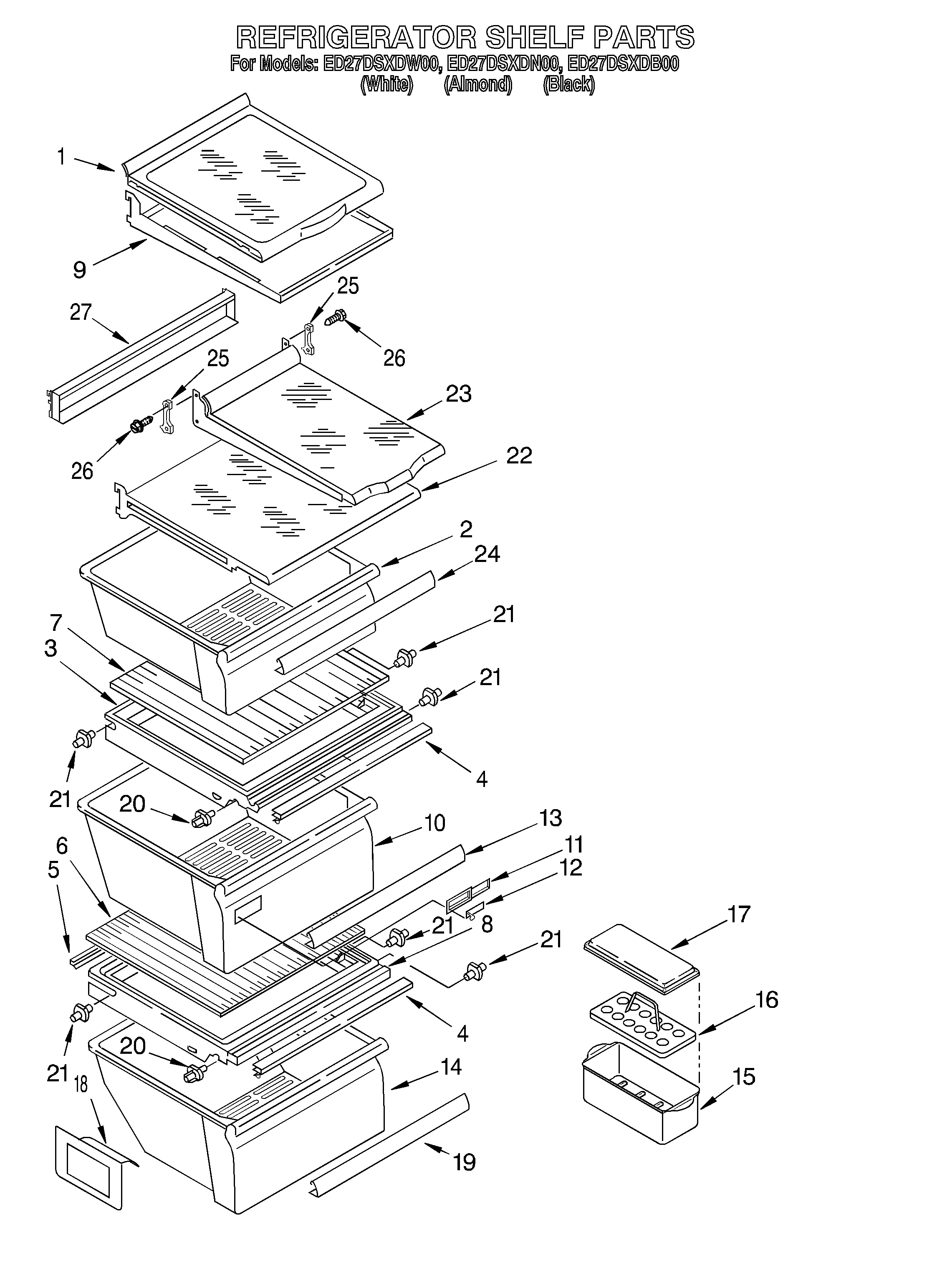 Whirlpool ED27DSXDW00 refrigerator shelf diagram