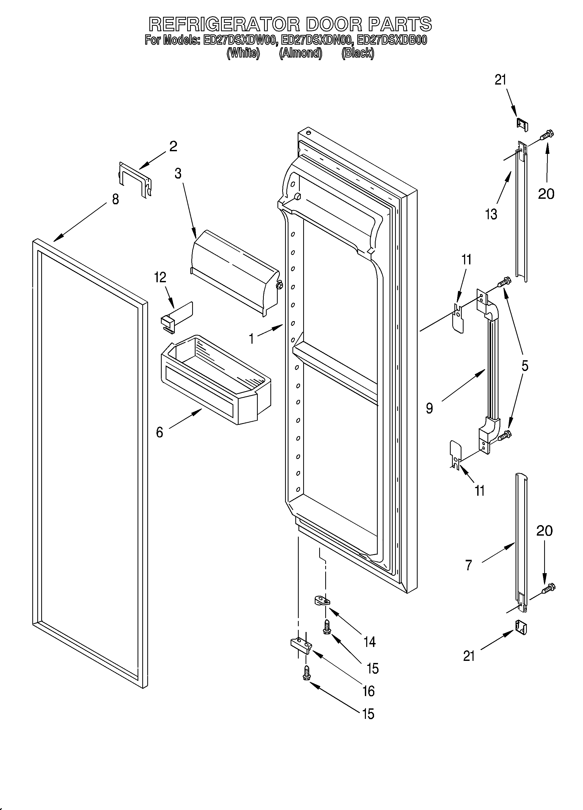 Whirlpool ED27DSXDW00 refrigerator door diagram