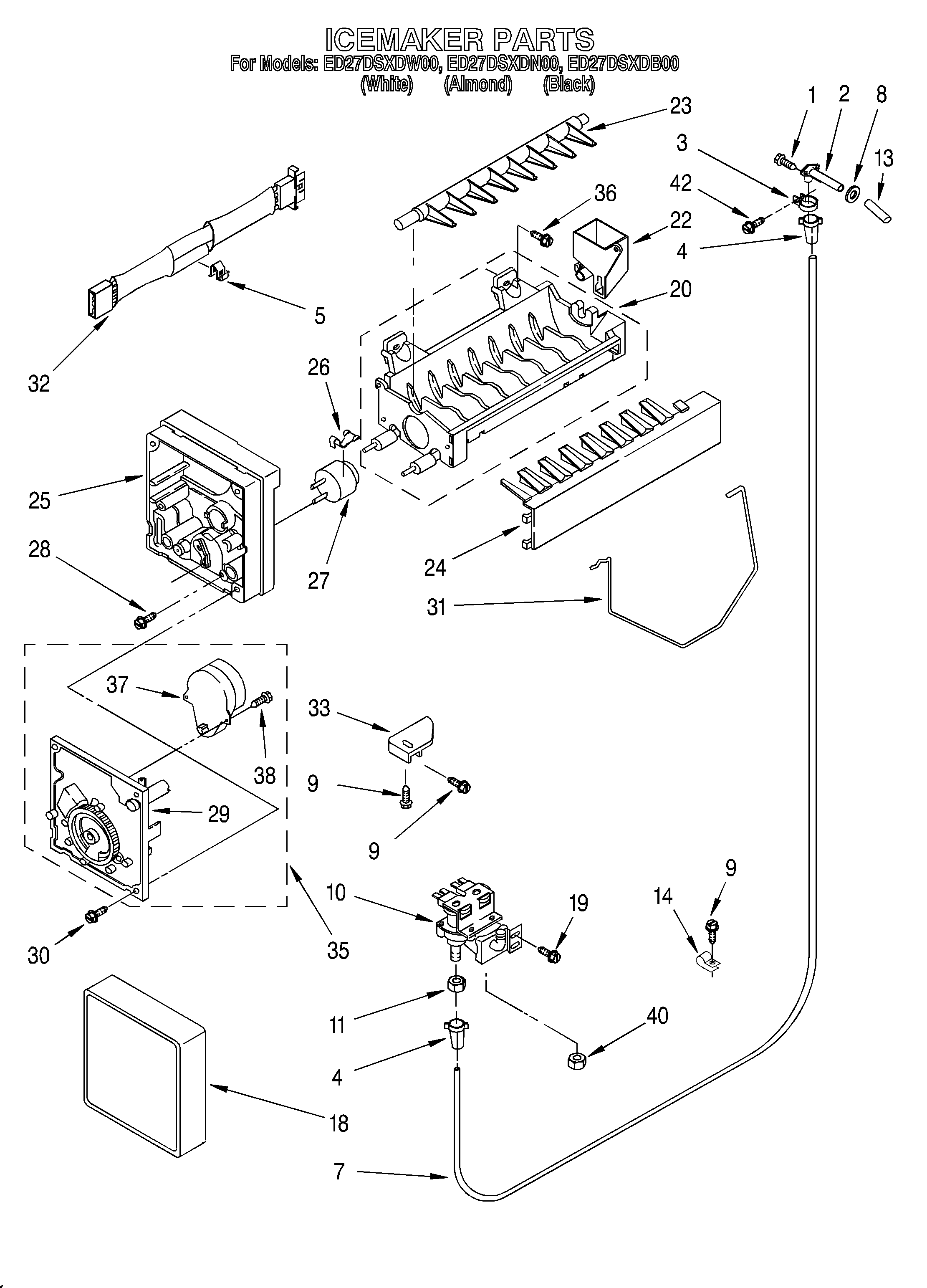 Whirlpool ED27DSXDW00 icemaker/lit/optional diagram