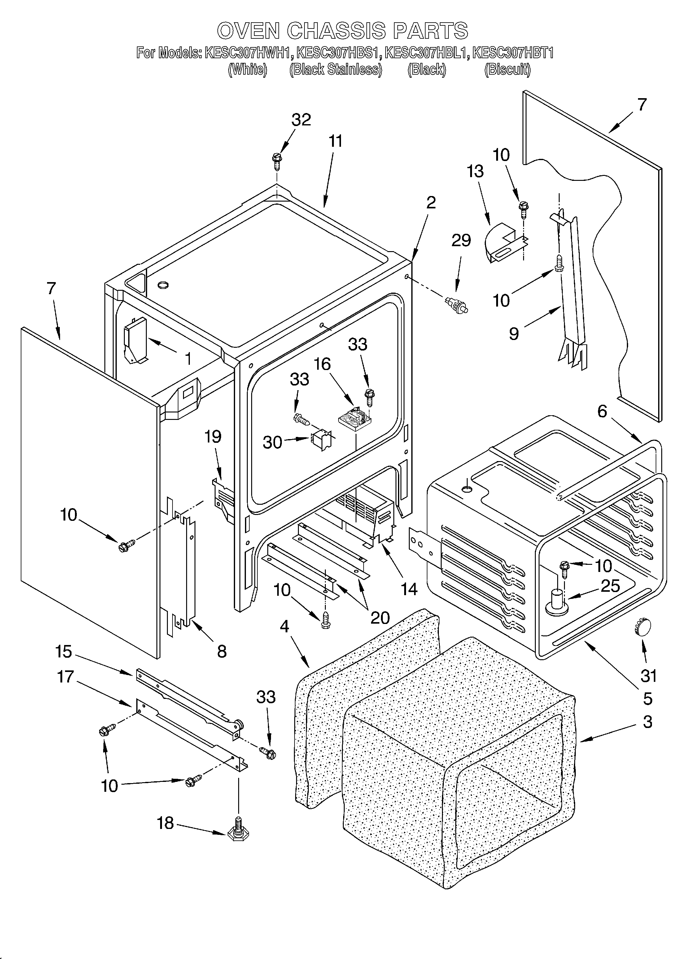 KitchenAid KESC307HBS1 oven chassis diagram