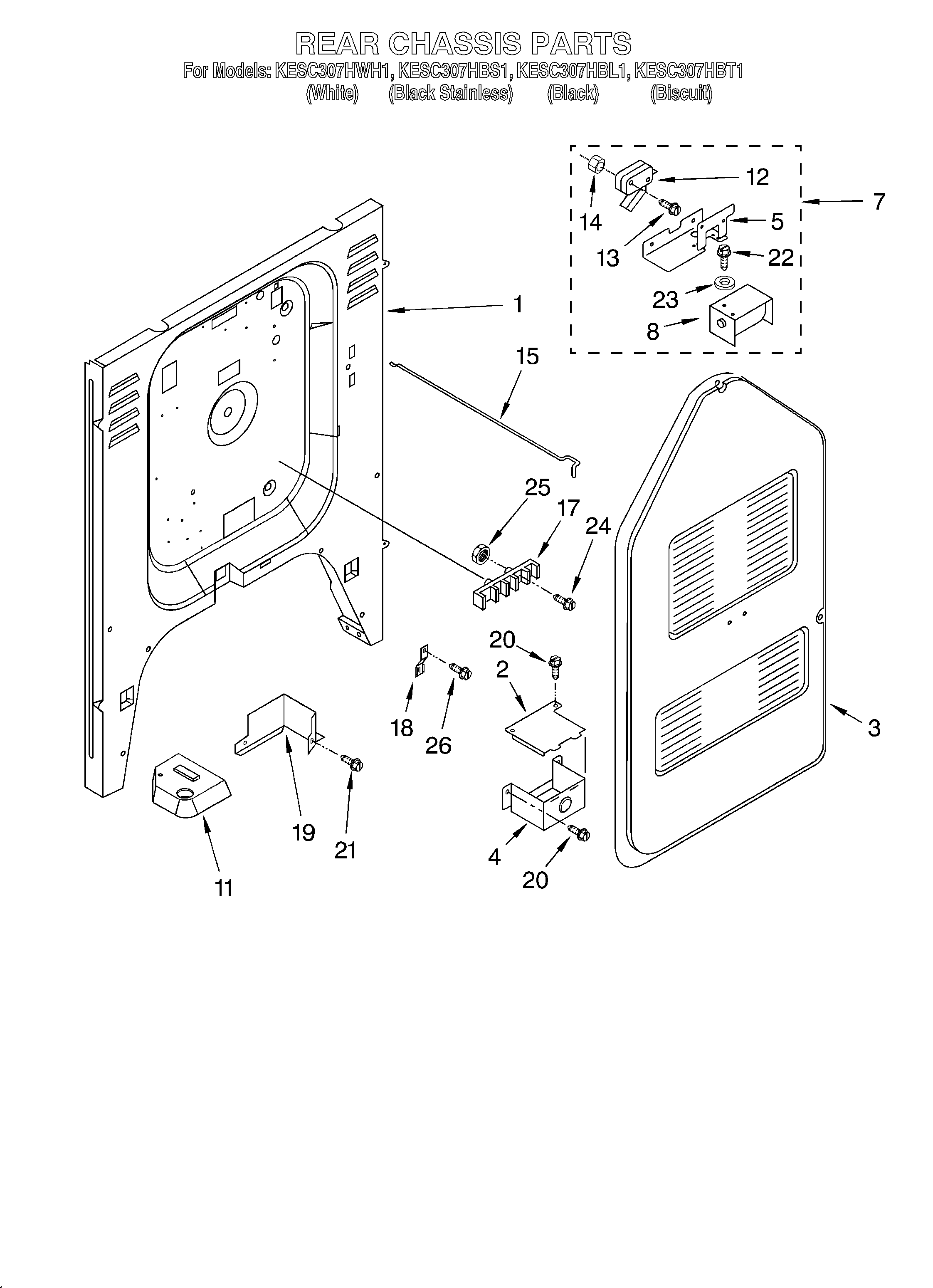 KitchenAid KESC307HBS1 rear chassis diagram