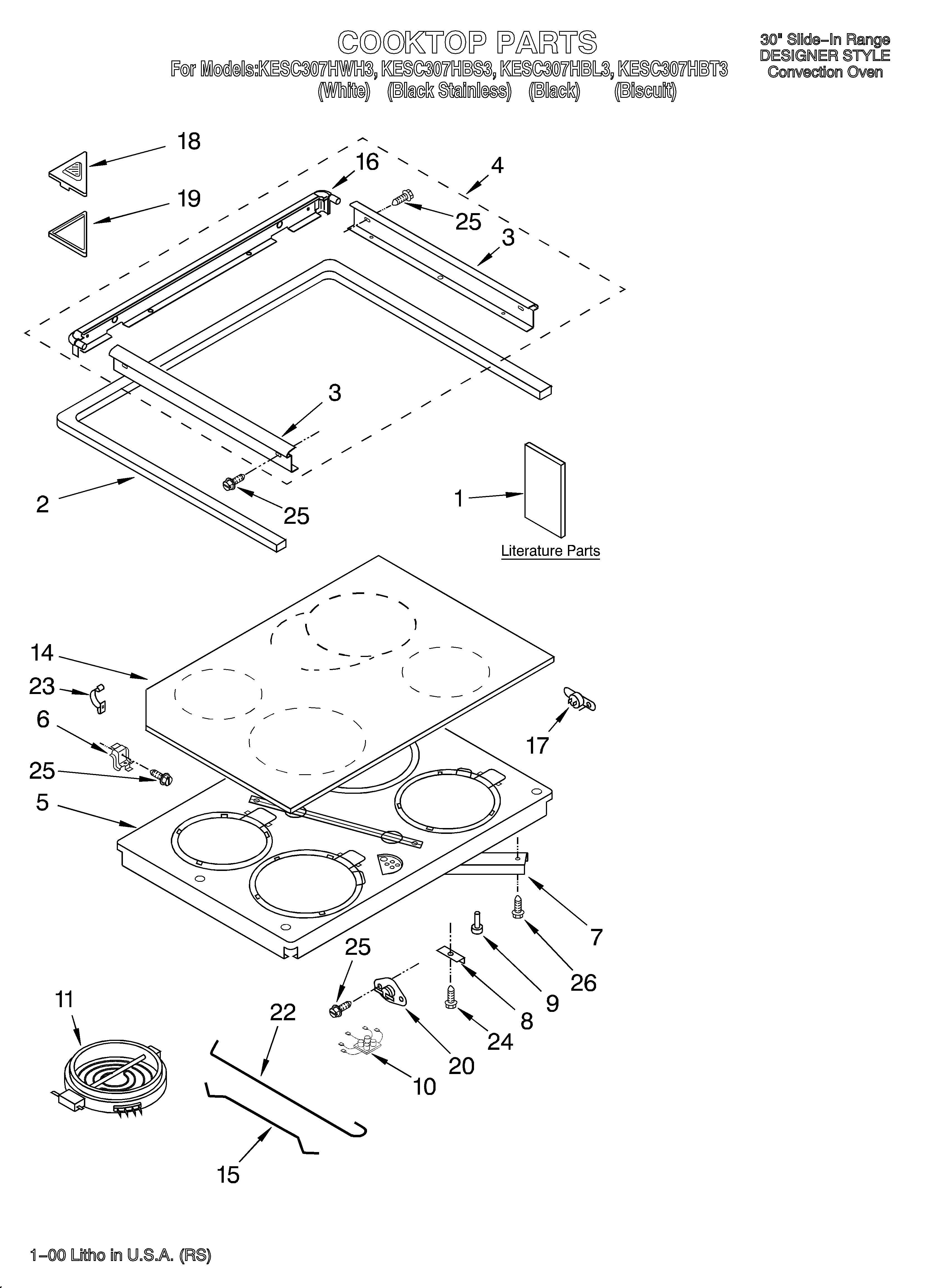 KitchenAid KESC307HBL3 cooktop/literature diagram