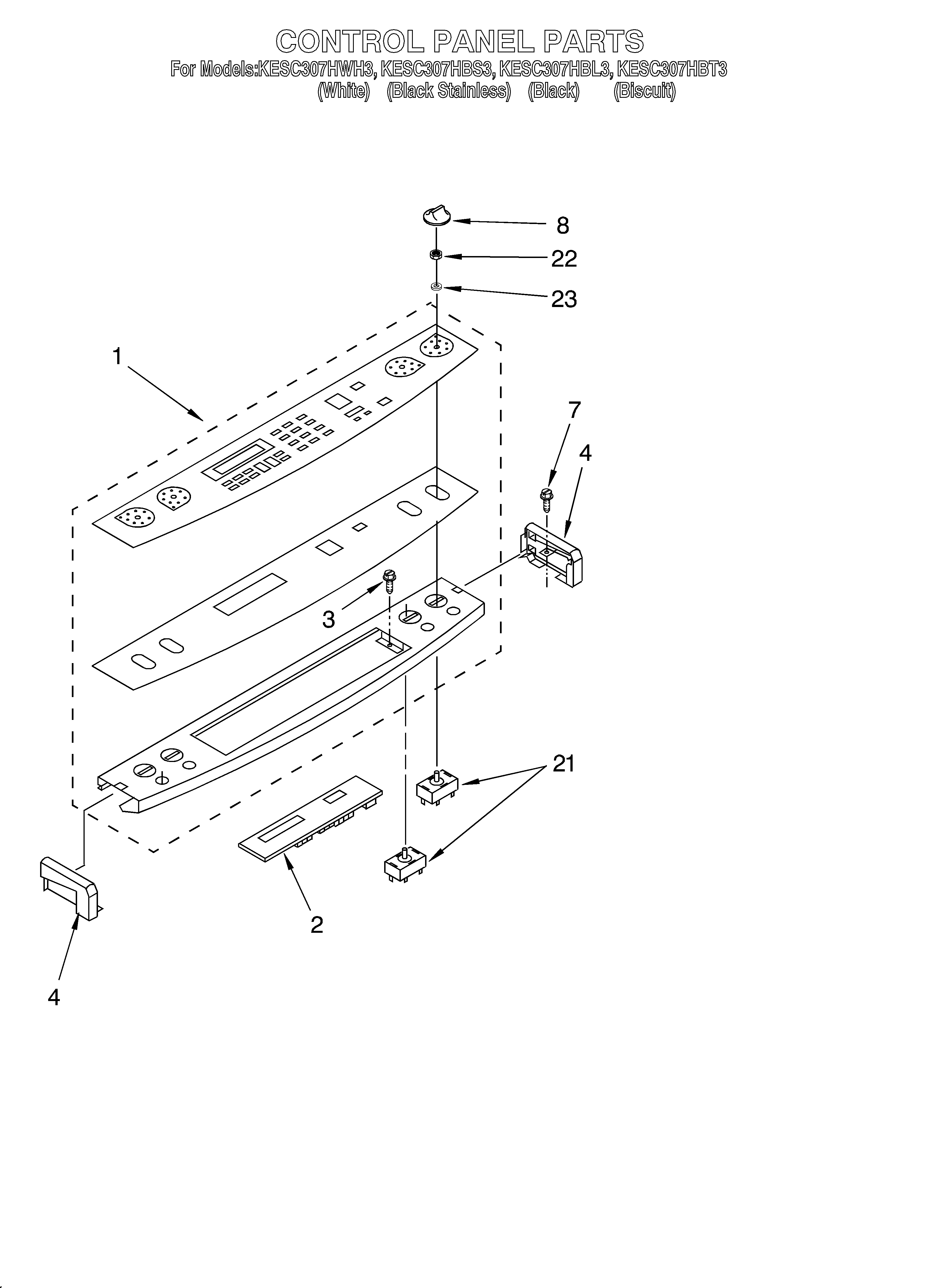 KitchenAid KESC307HBL3 control panel diagram