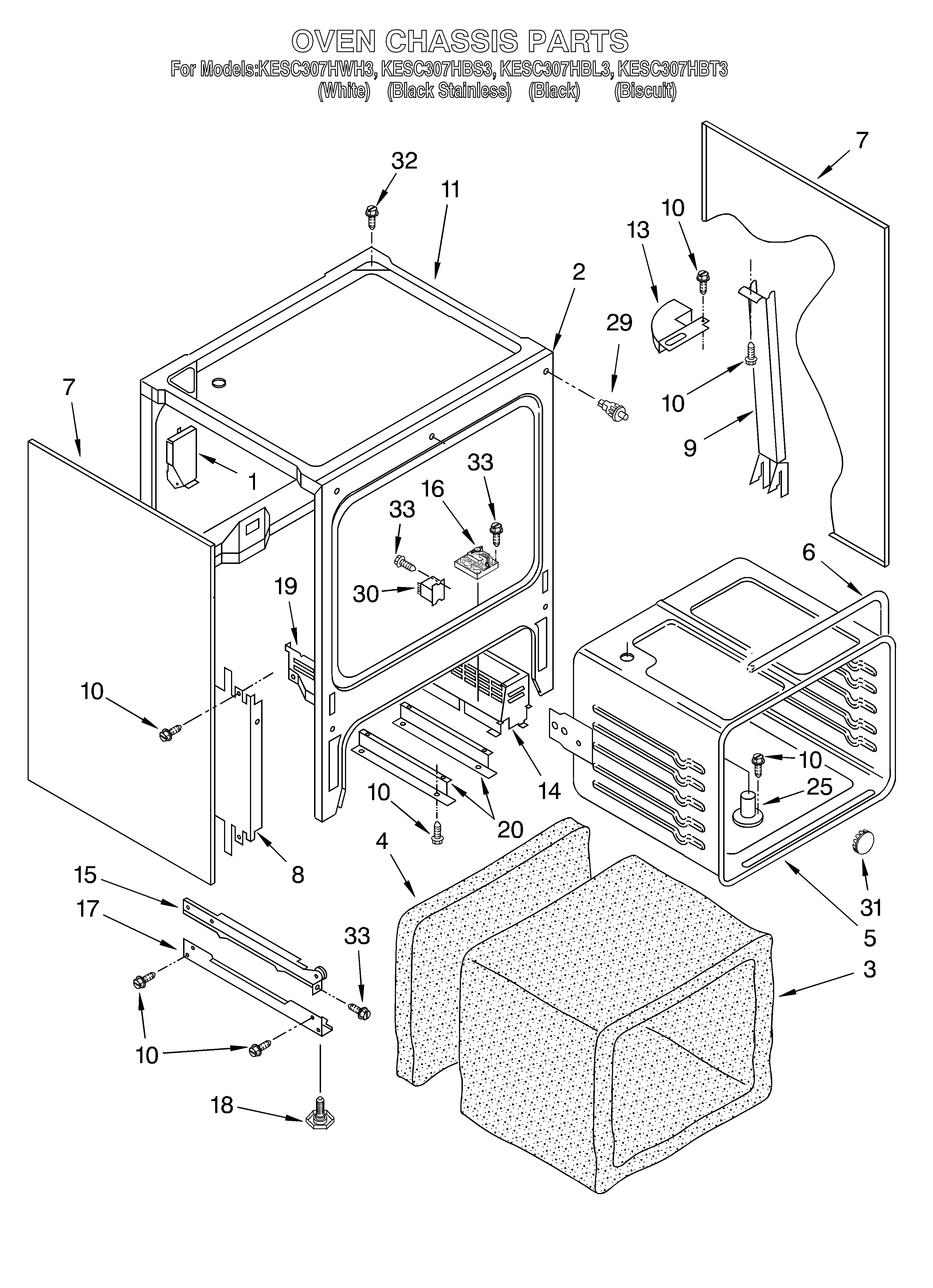 KitchenAid KESC307HBL3 oven chassis diagram