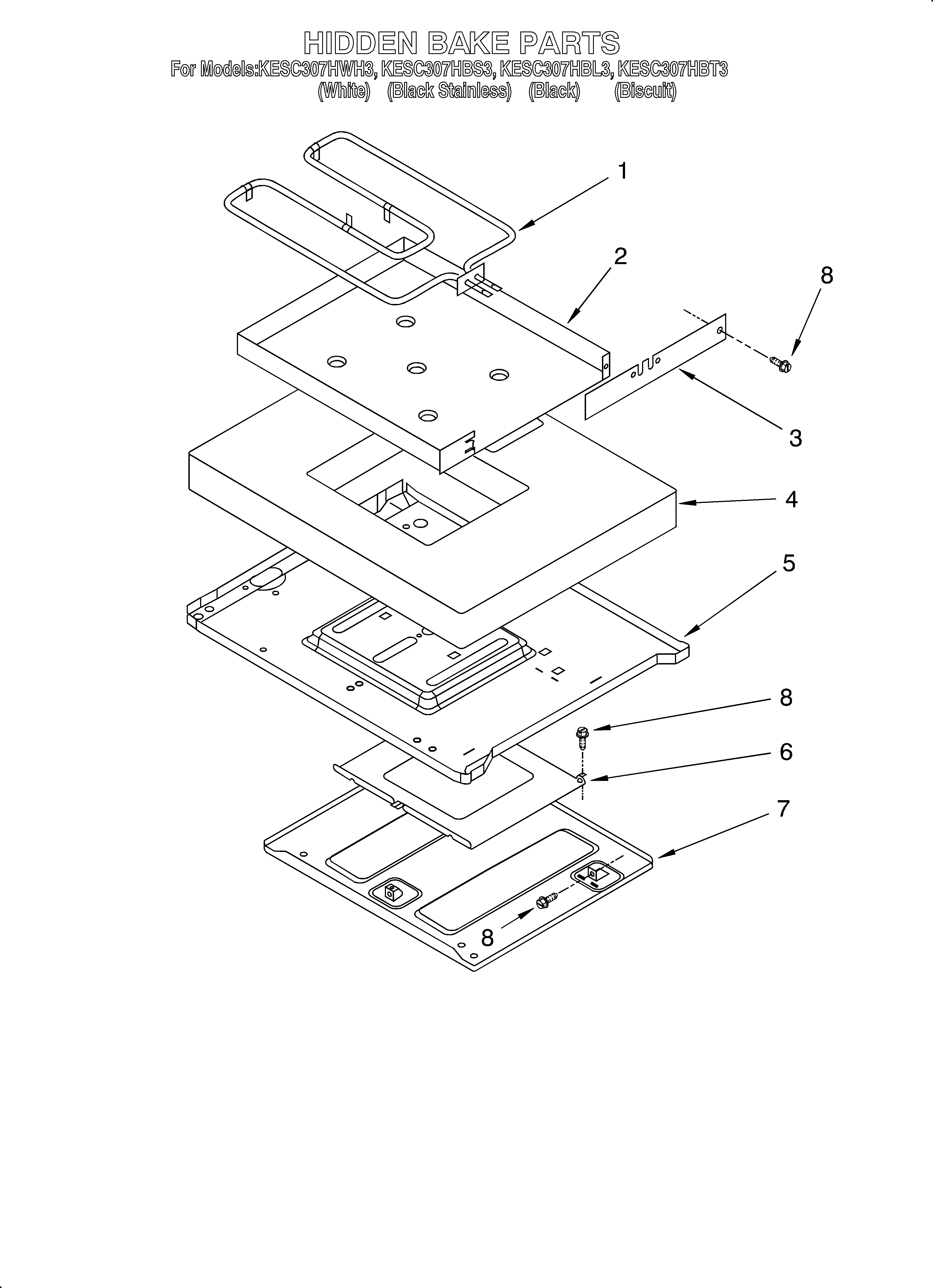 KitchenAid KESC307HBL3 hidden bake/optional diagram