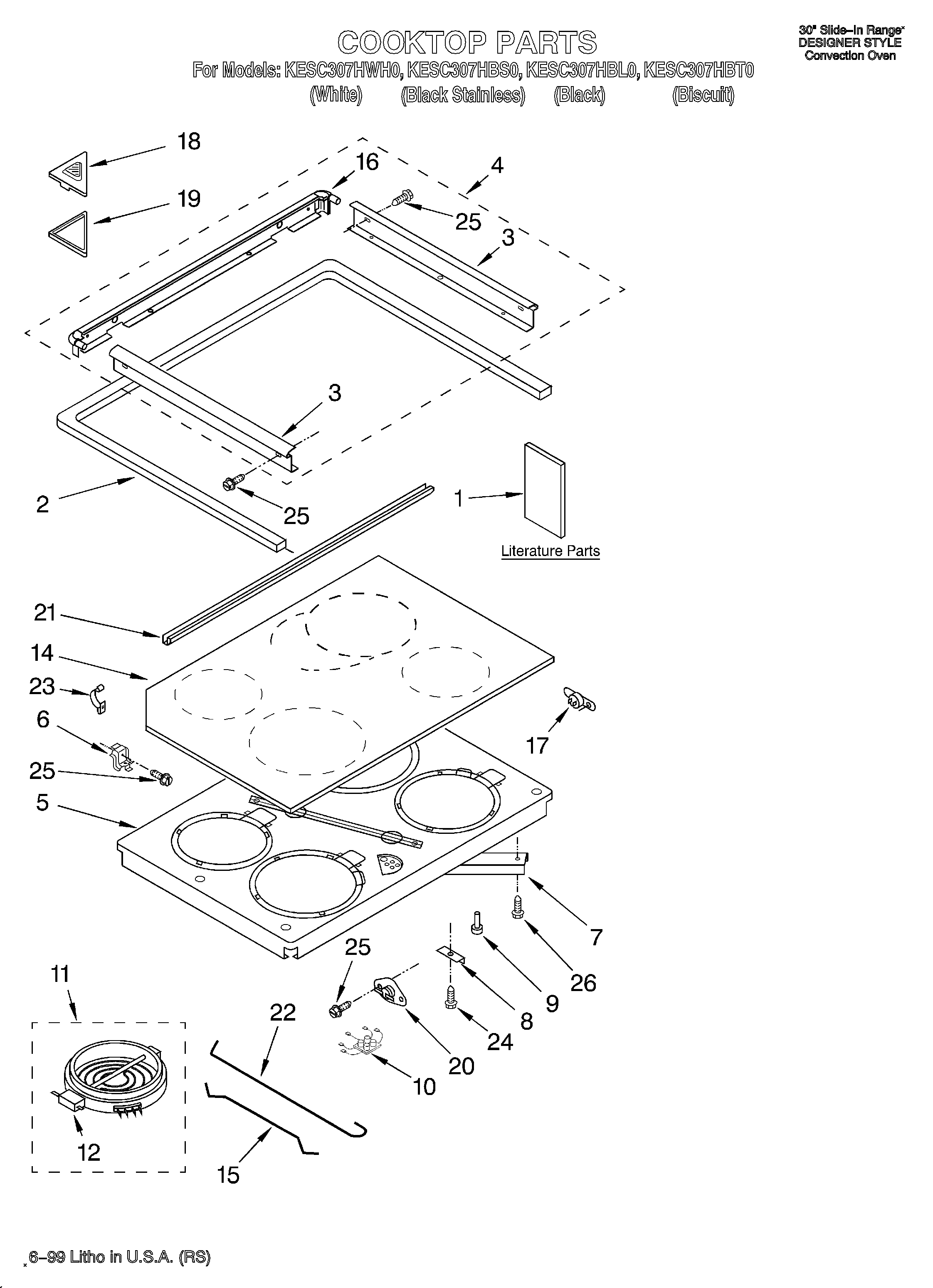 KitchenAid KESC307HWH0 cooktop/literature diagram