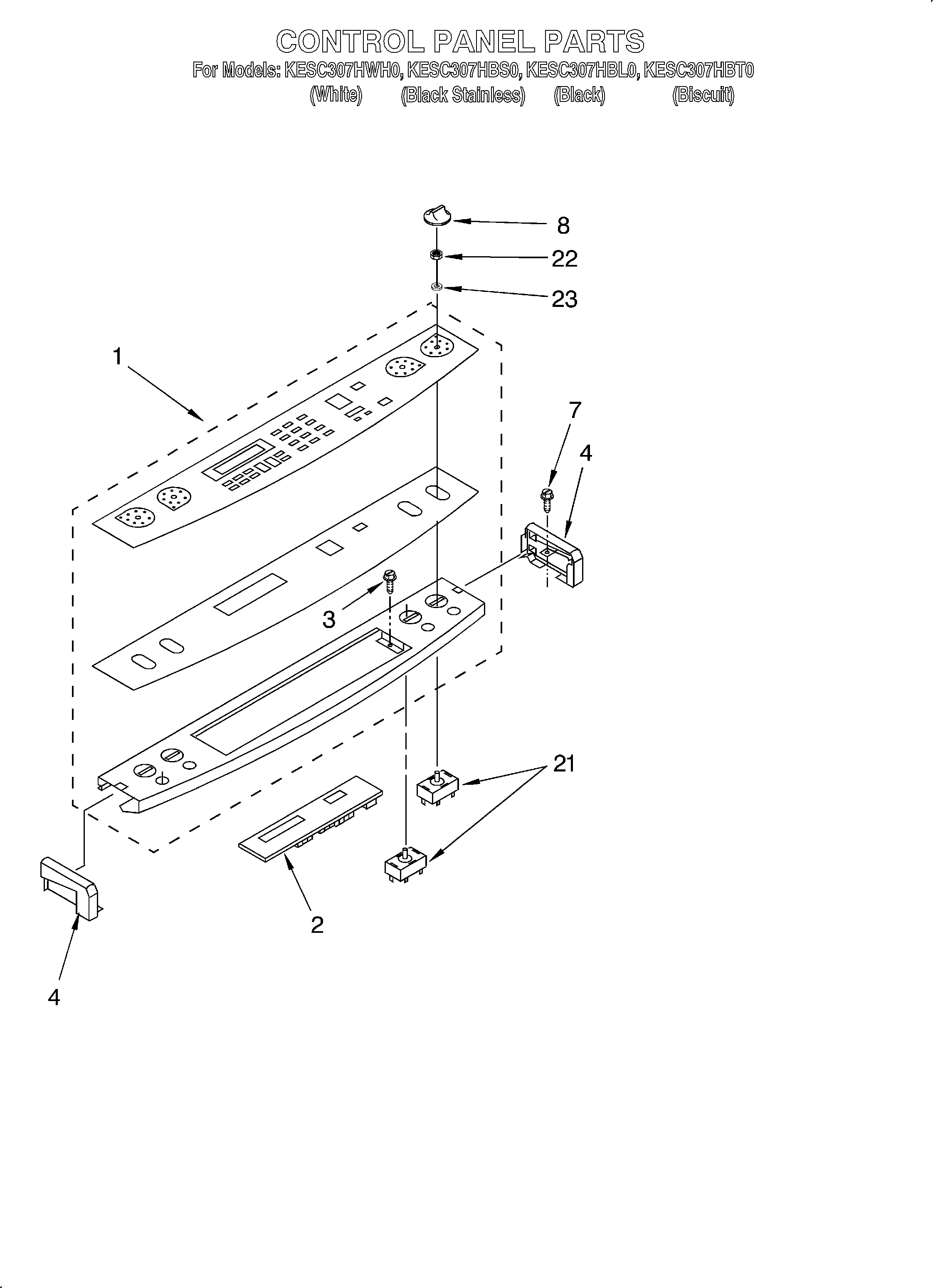 KitchenAid KESC307HWH0 control panel diagram