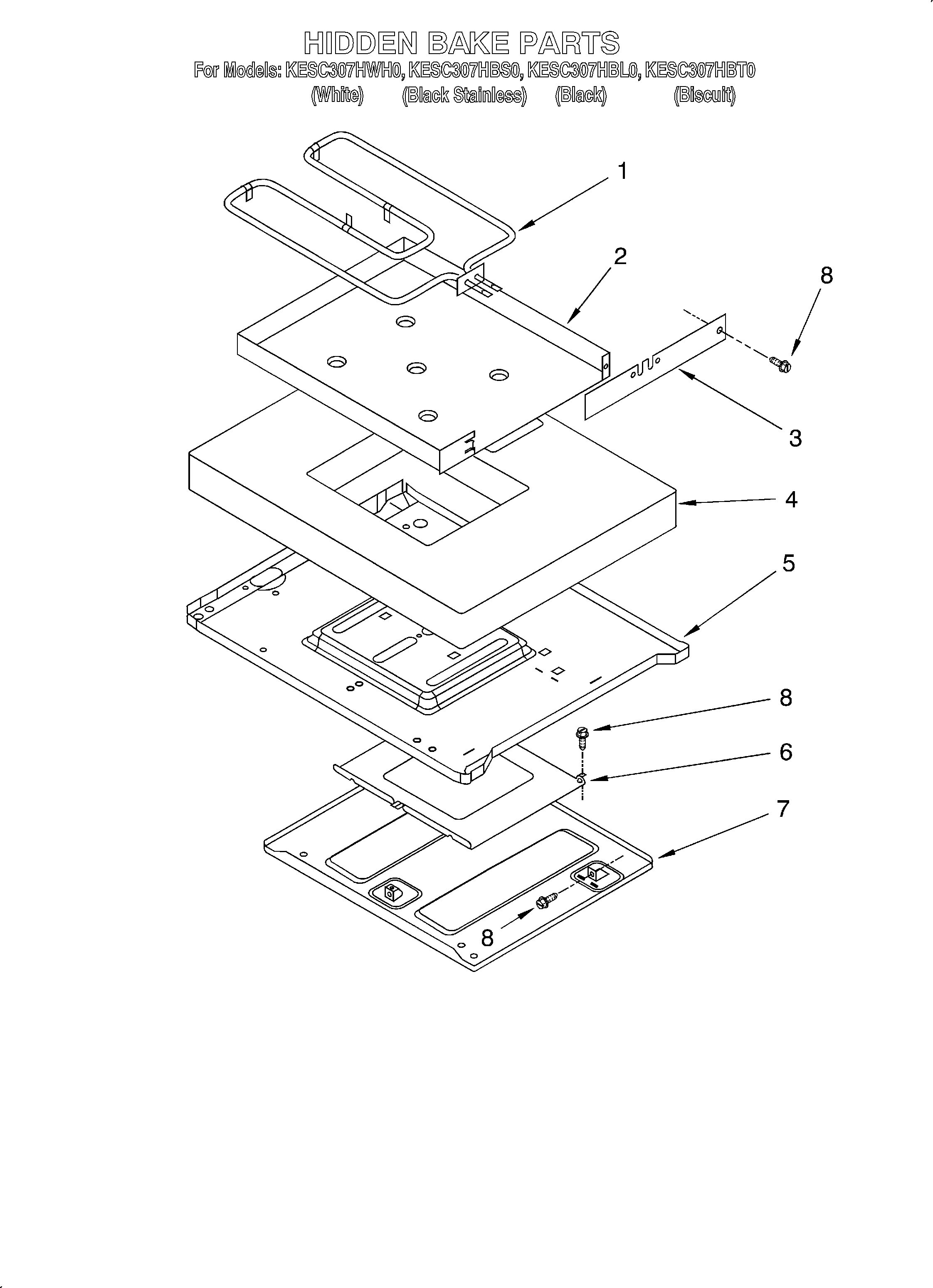 KitchenAid KESC307HWH0 hidden bake diagram