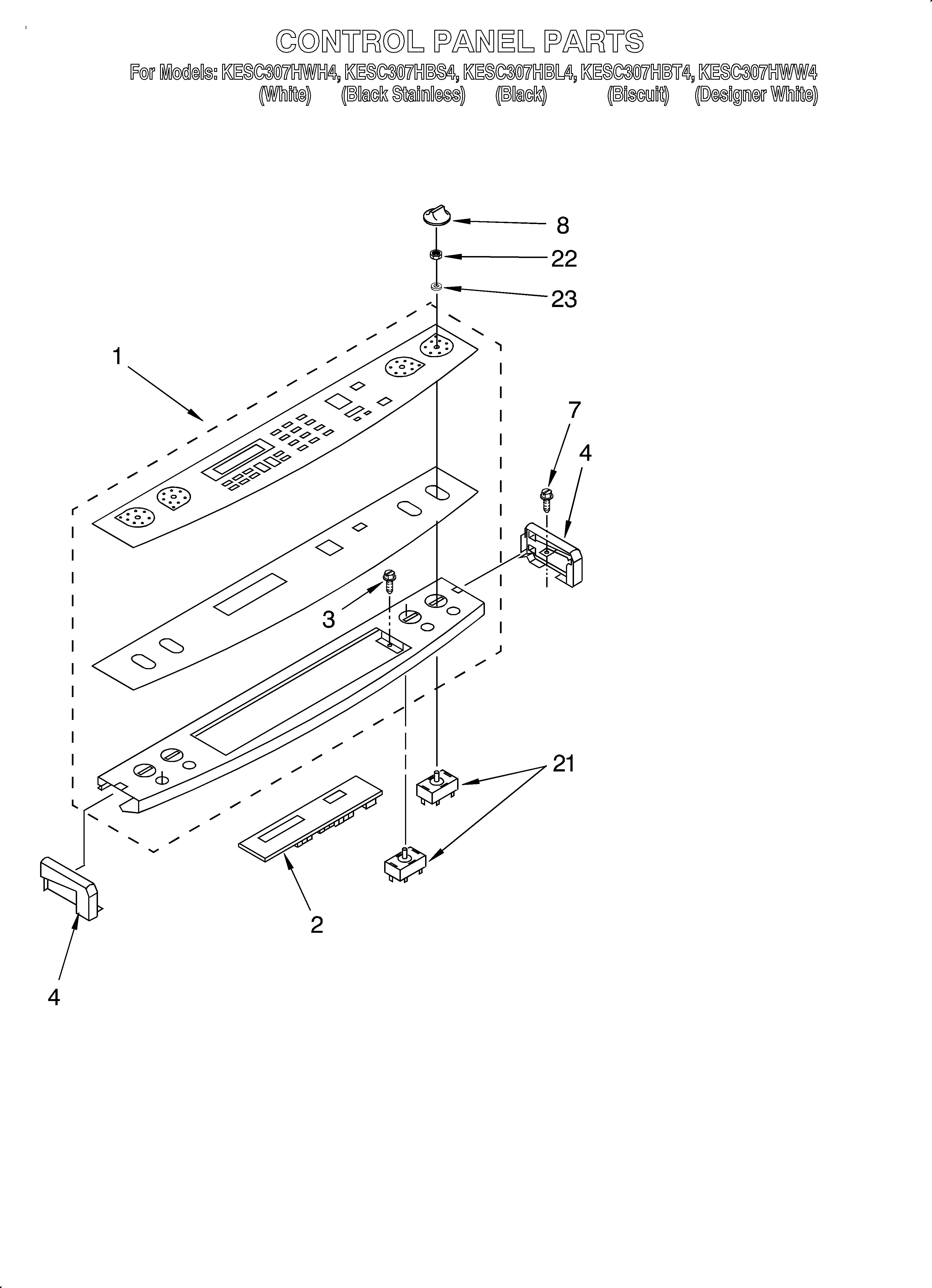 KitchenAid KESC307HWH4 control panel diagram