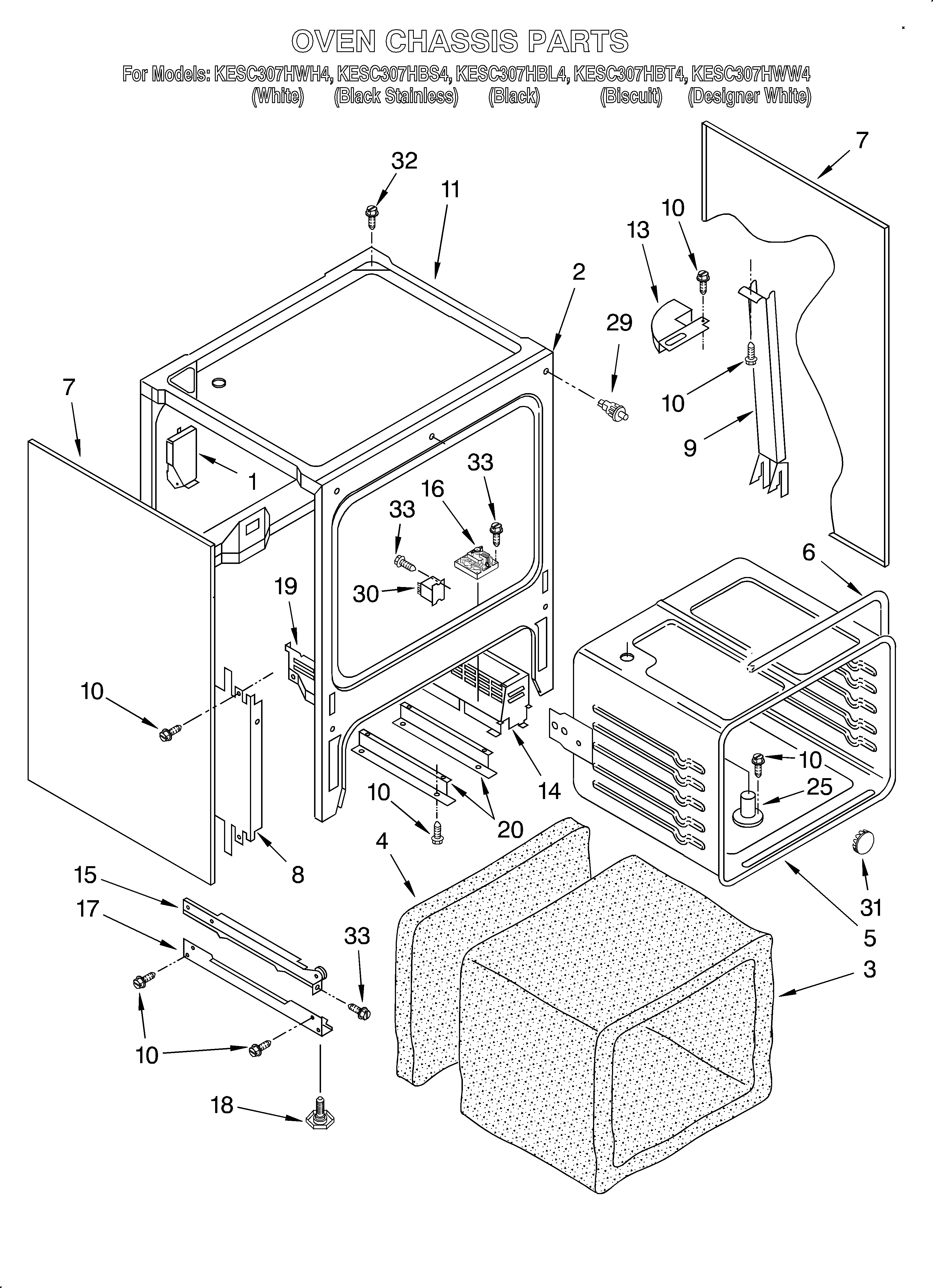 KitchenAid KESC307HWH4 oven chassis diagram