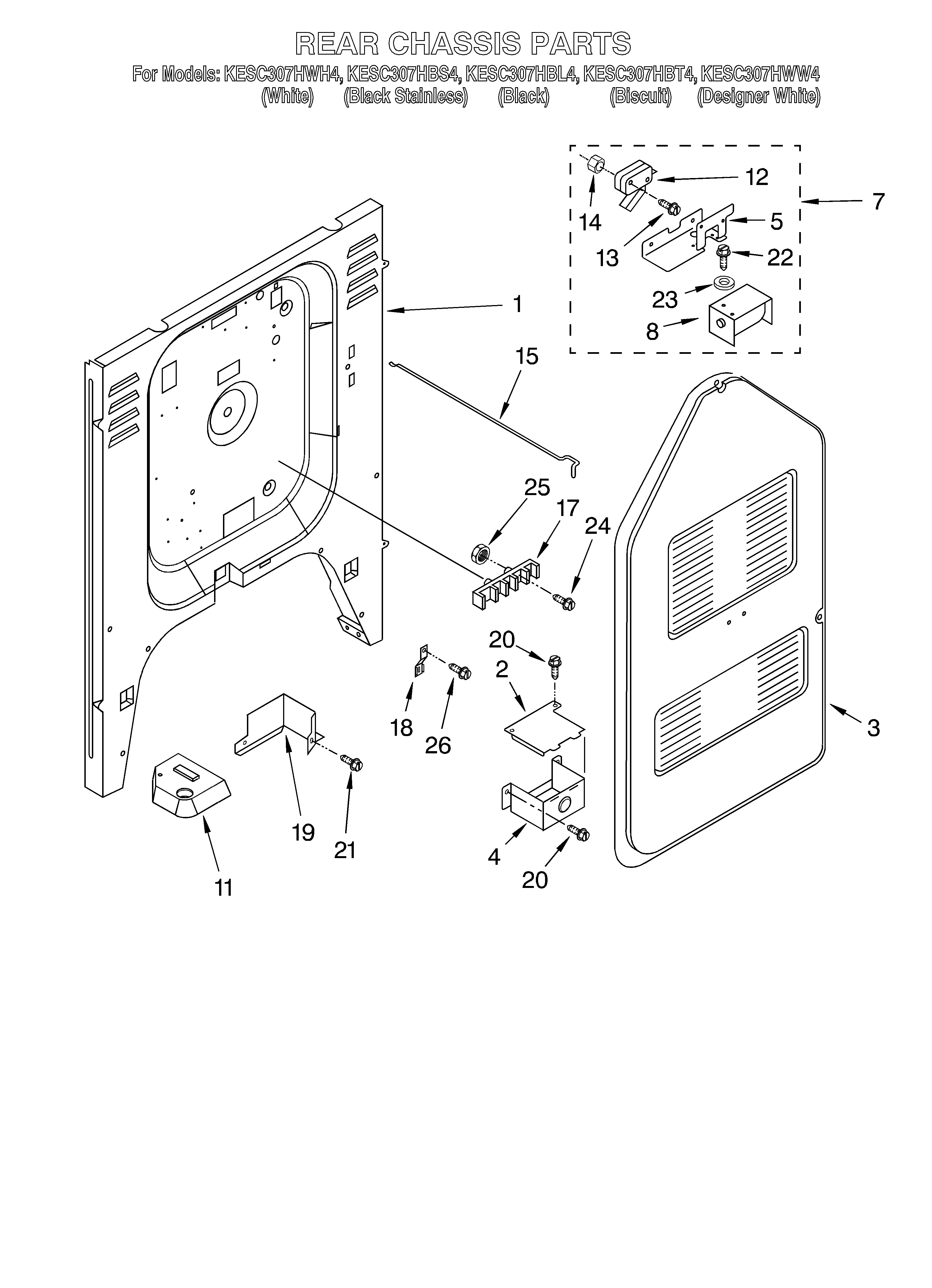 KitchenAid KESC307HWH4 rear chassis diagram