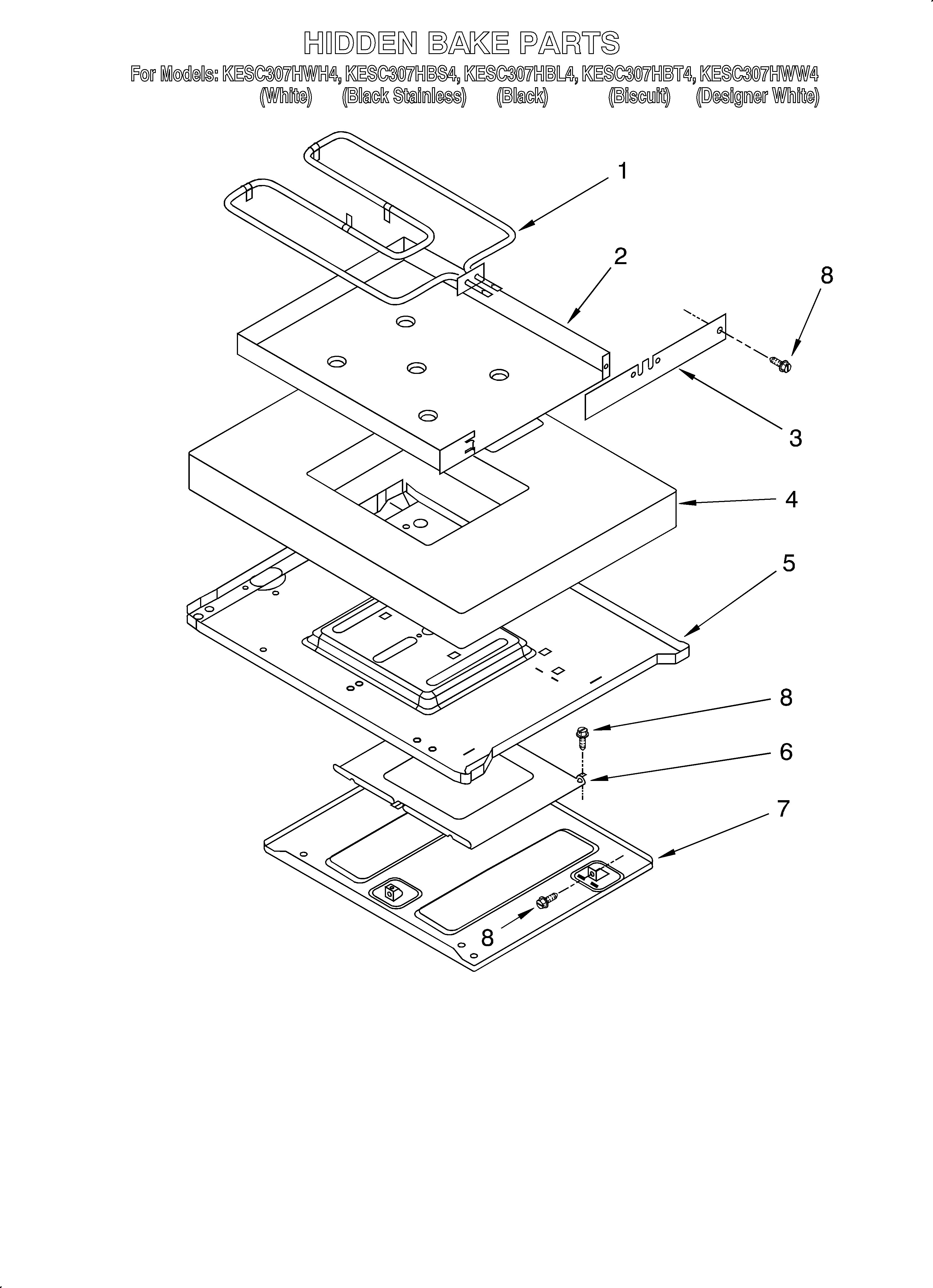 KitchenAid KESC307HWH4 hidden bake/optional diagram