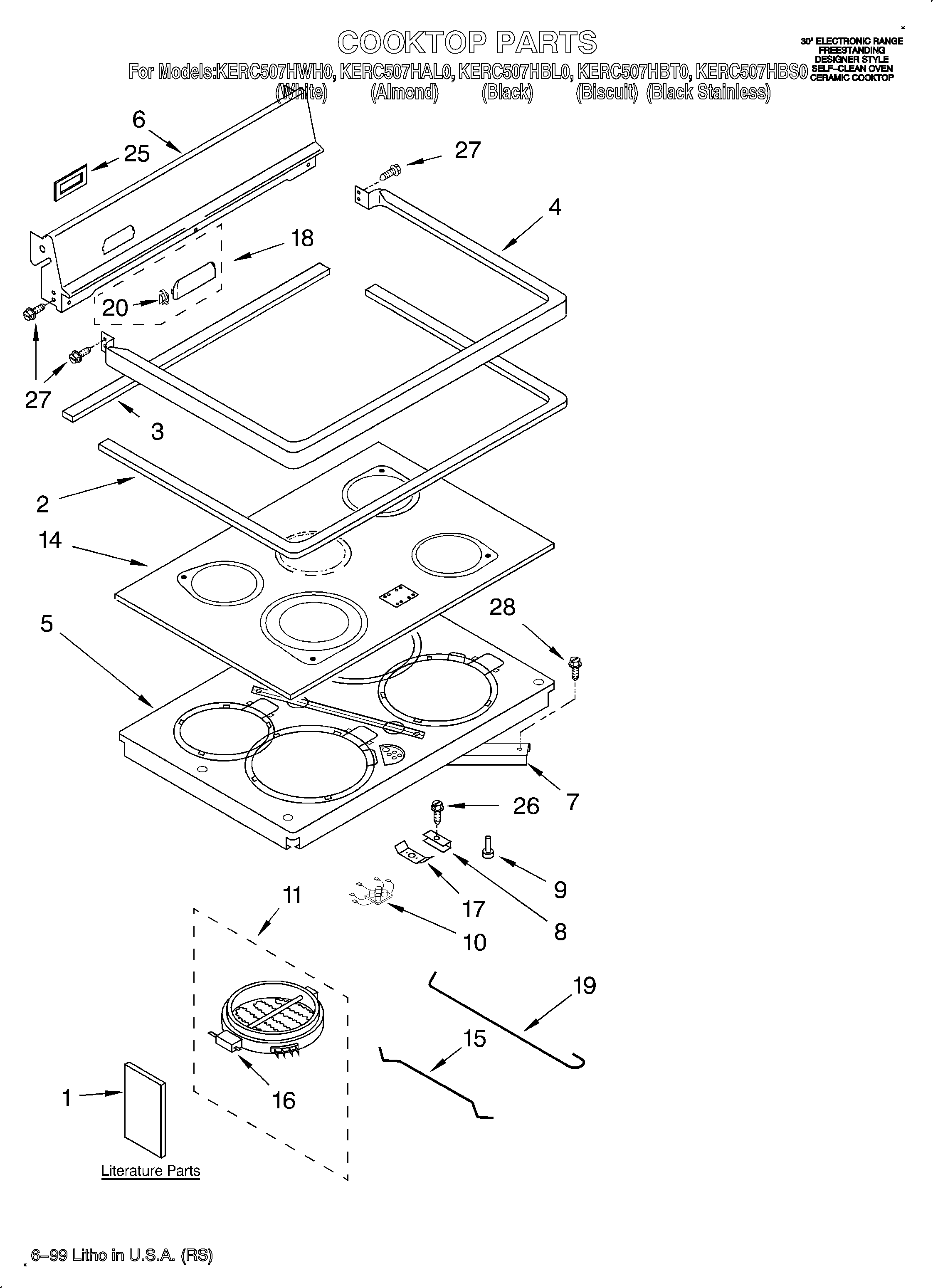 KitchenAid KERC507HBT0 cooktop/literature diagram