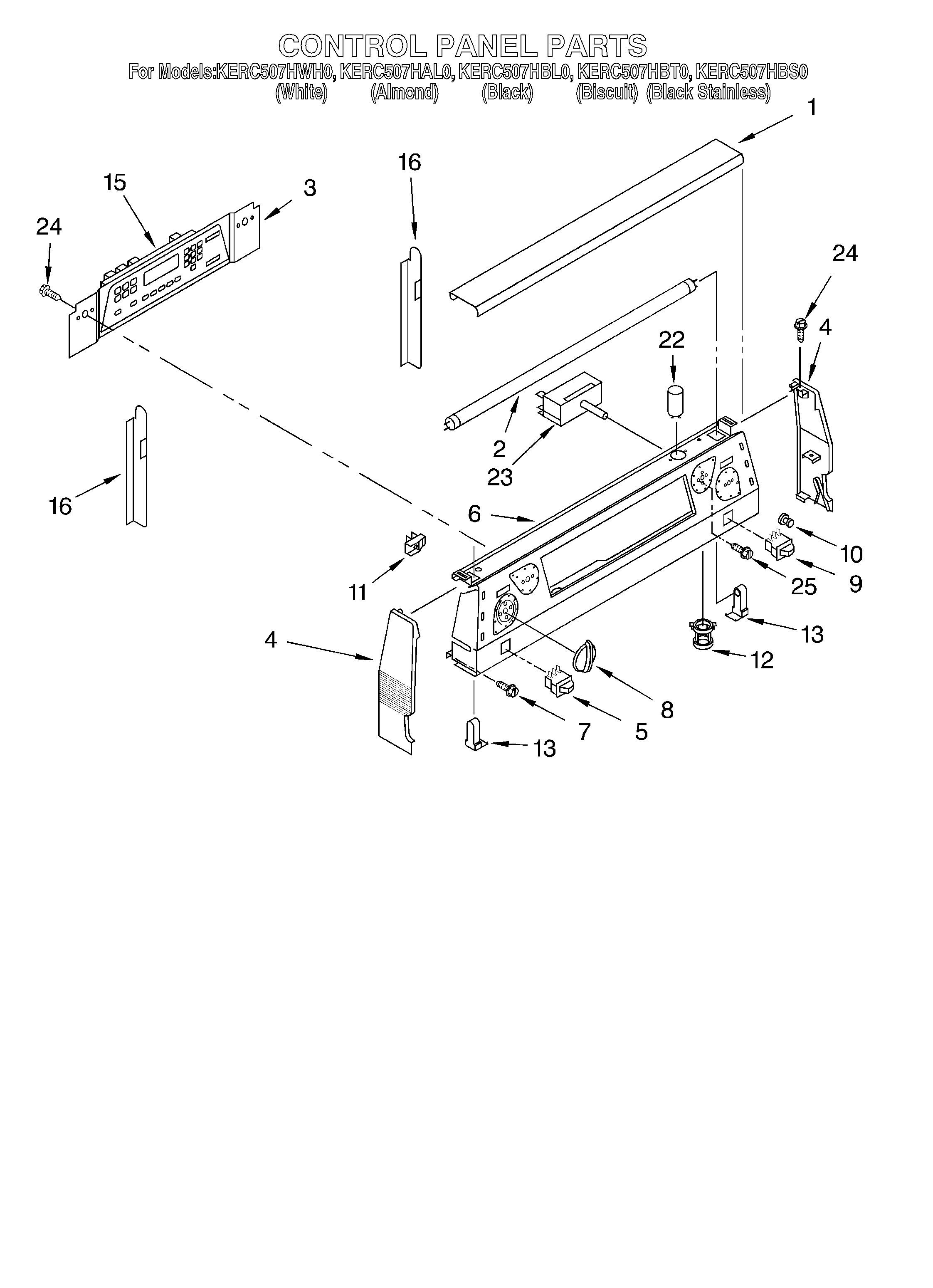 KitchenAid KERC507HBT0 control panel diagram