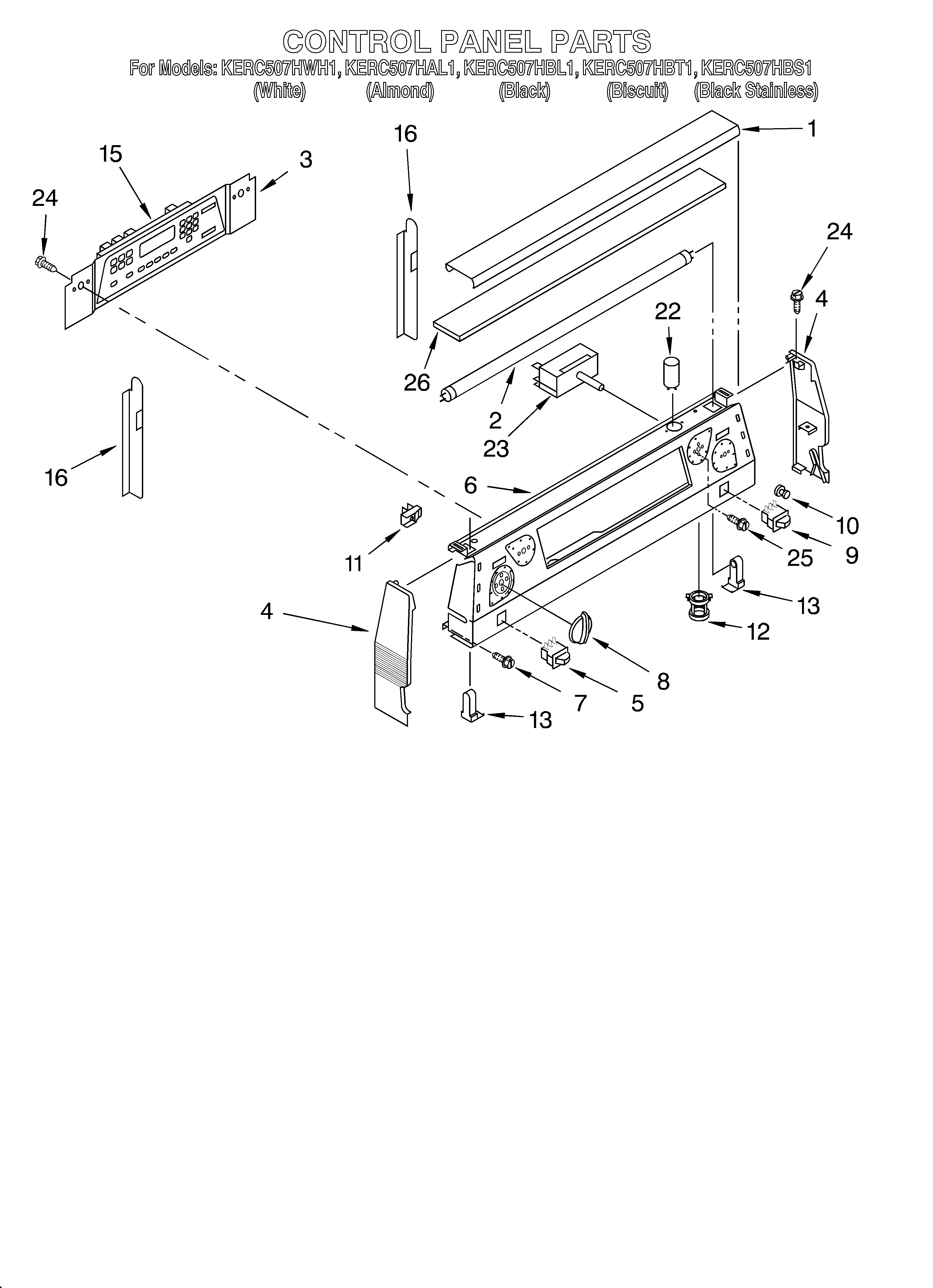 KitchenAid KERC507HAL1 control panel diagram