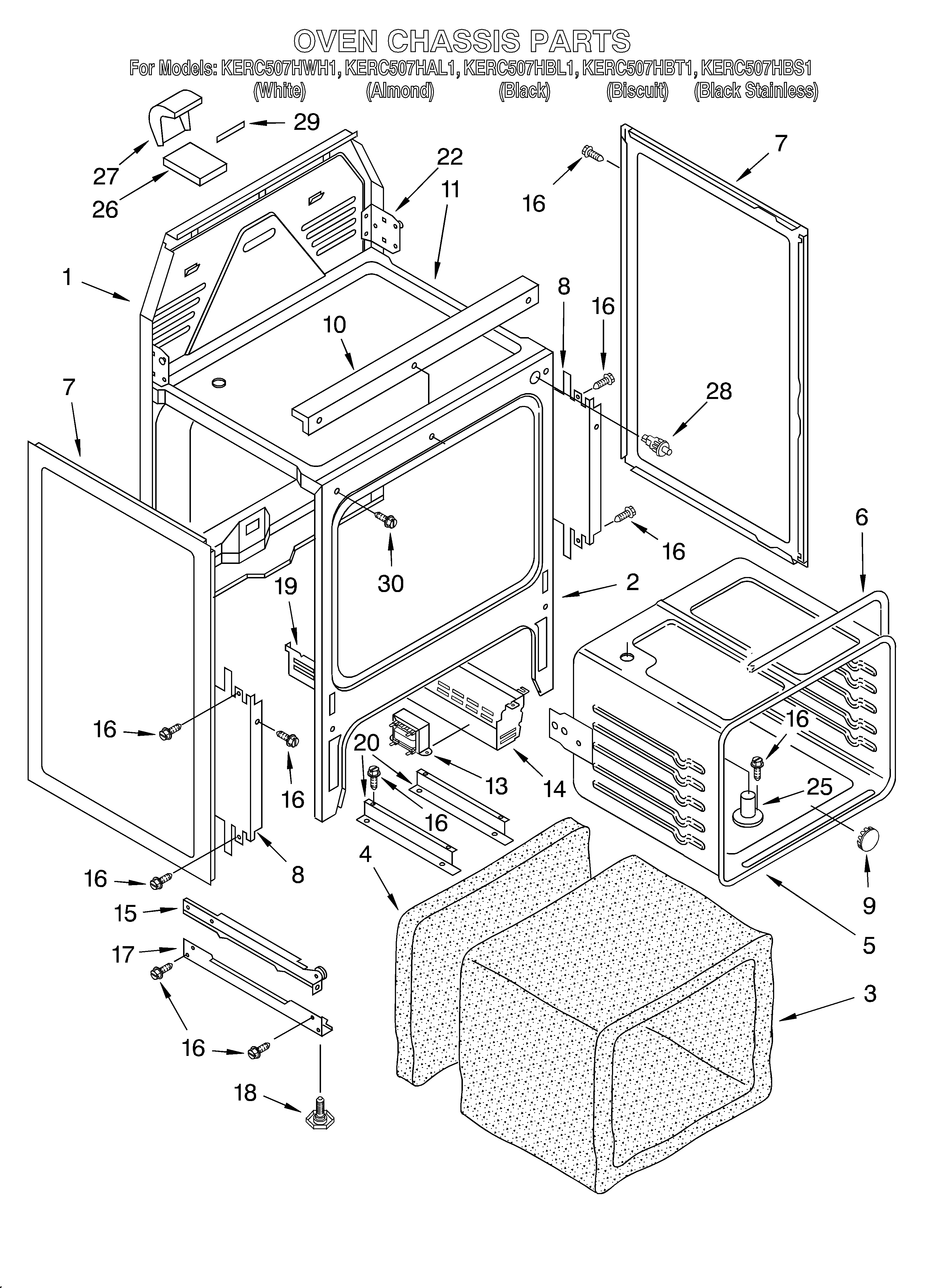 KitchenAid KERC507HAL1 oven chassis diagram
