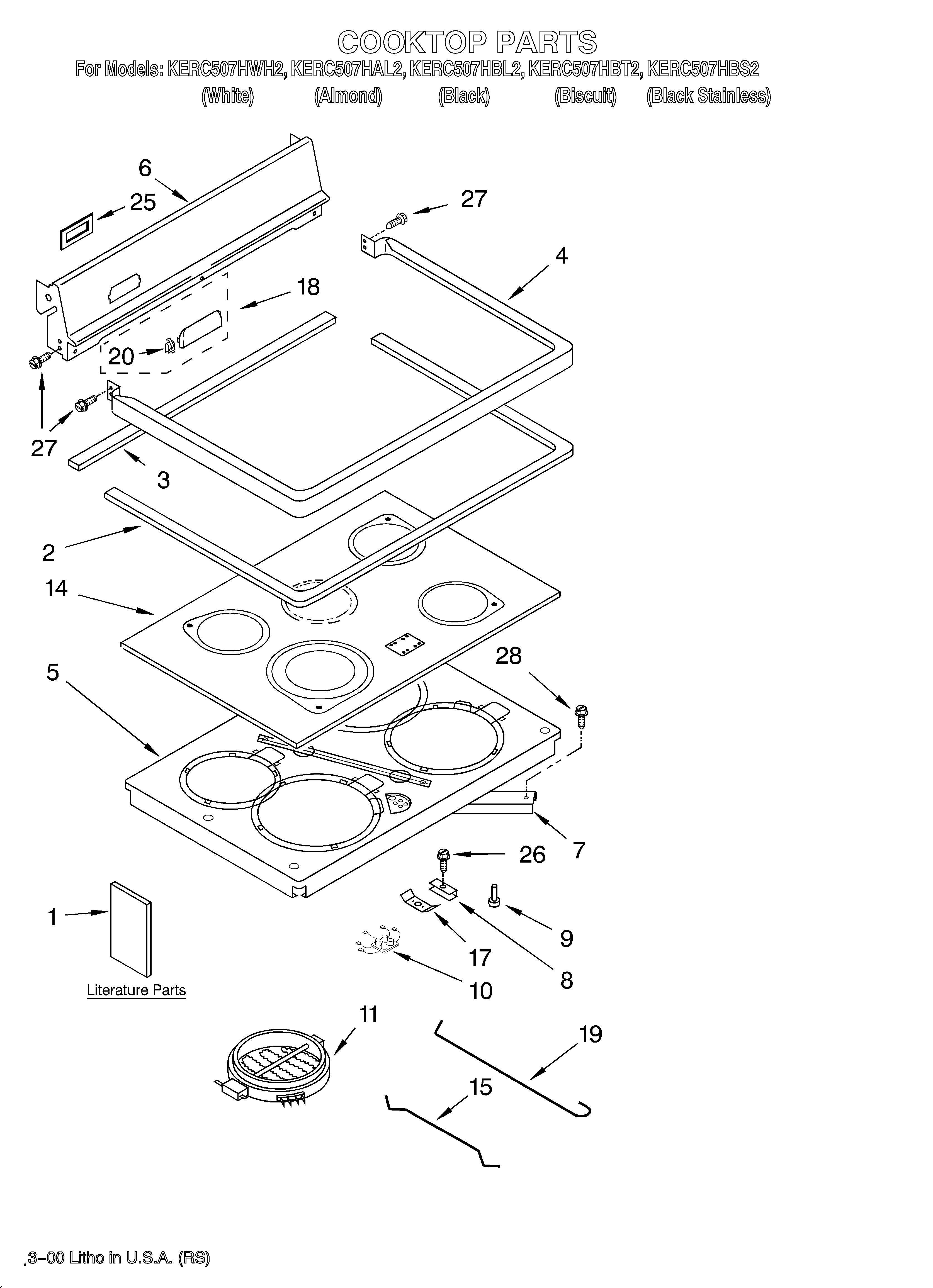 KitchenAid KERC507HBL2 cooktop/literature diagram