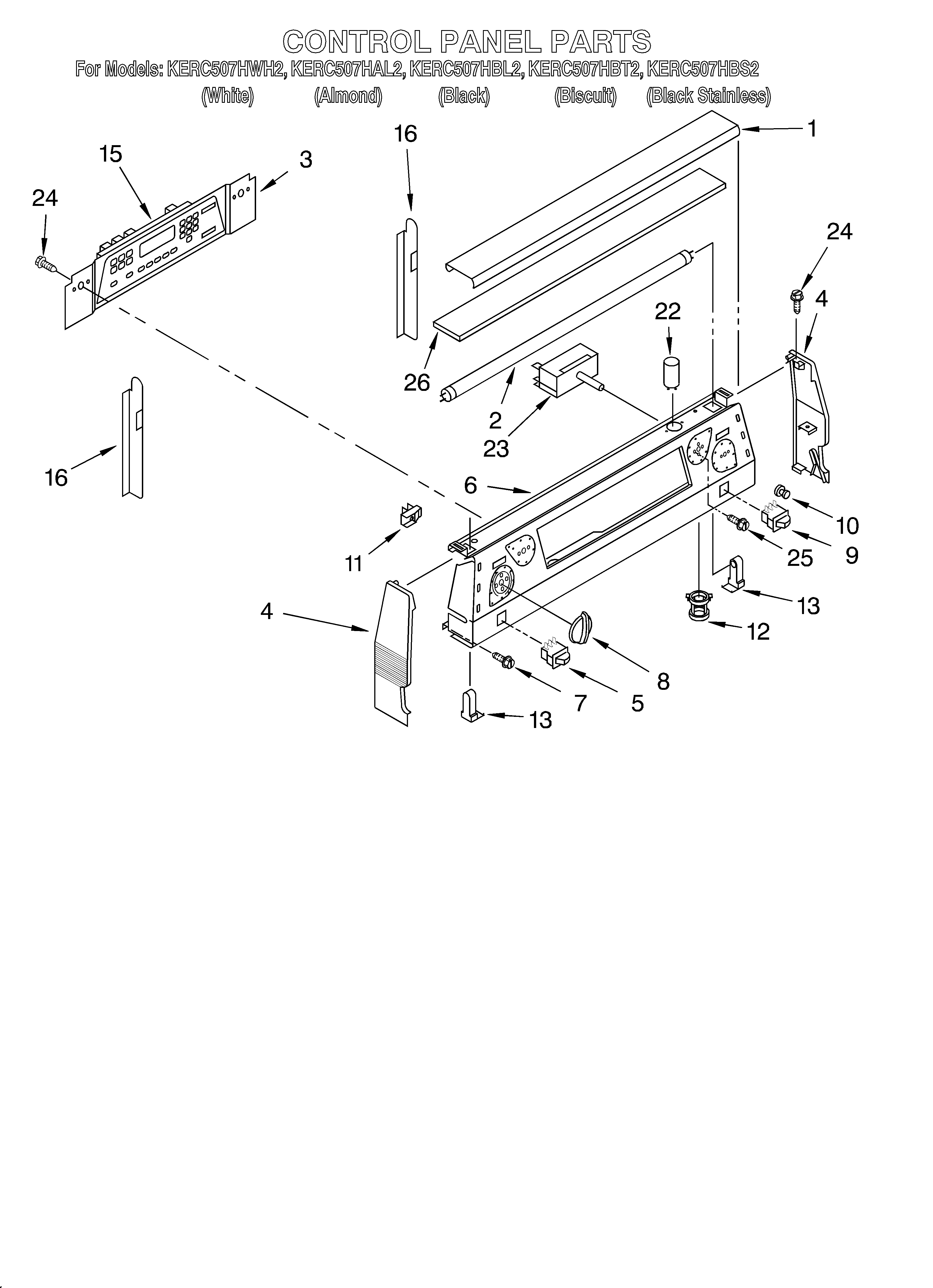 KitchenAid KERC507HBL2 control panel diagram