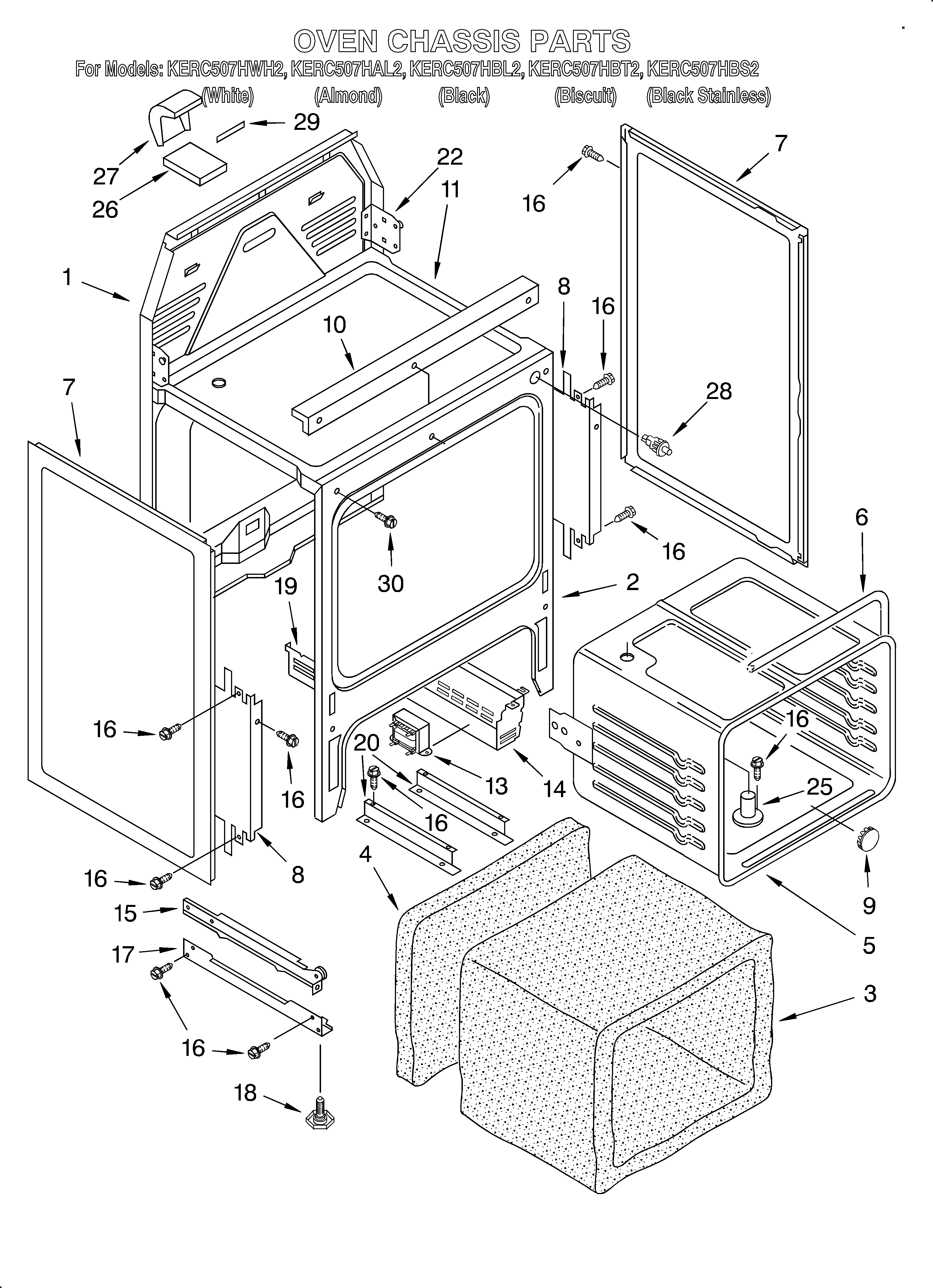 KitchenAid KERC507HBL2 oven chassis diagram