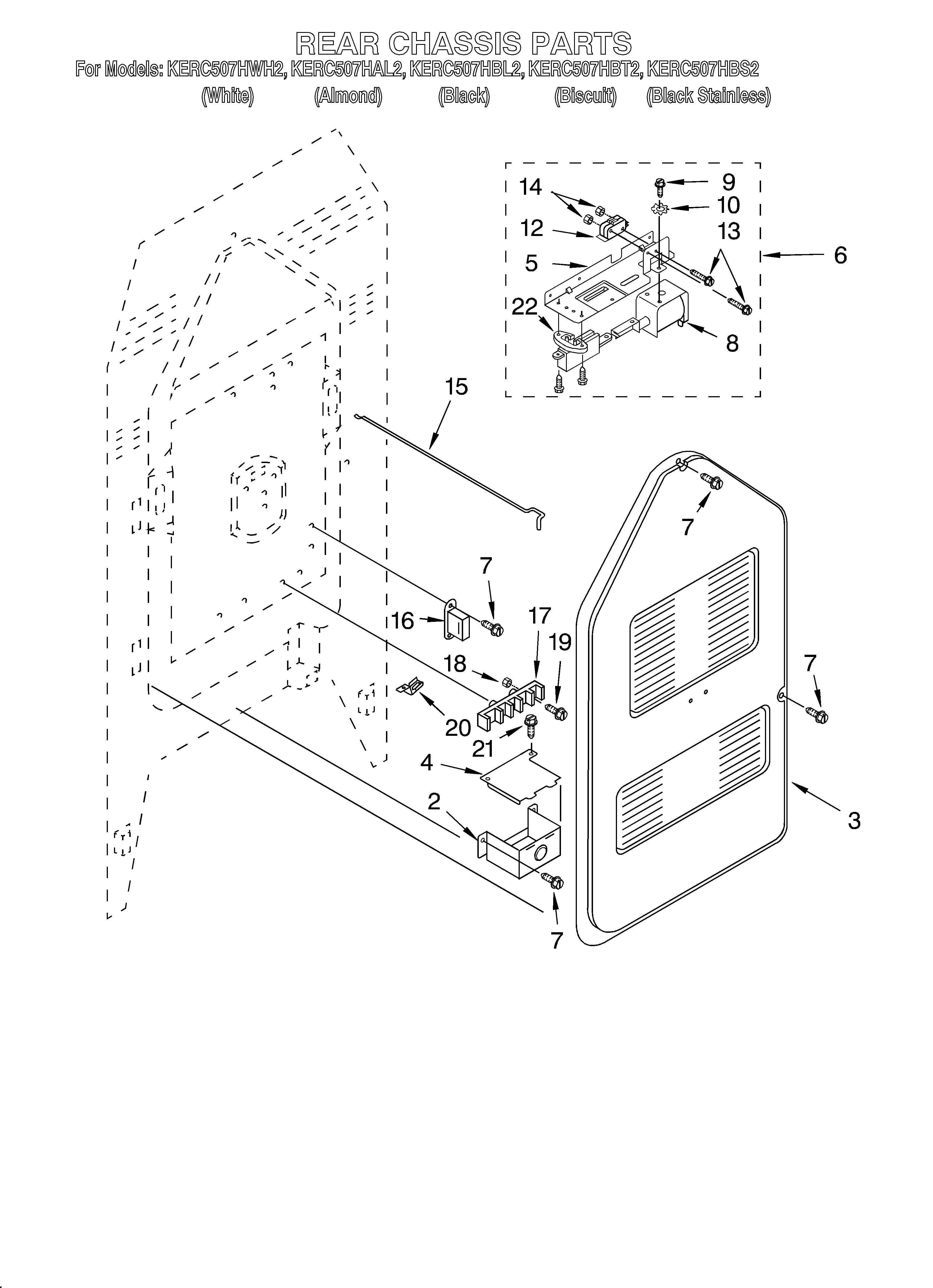 KitchenAid KERC507HBL2 rear chassis diagram