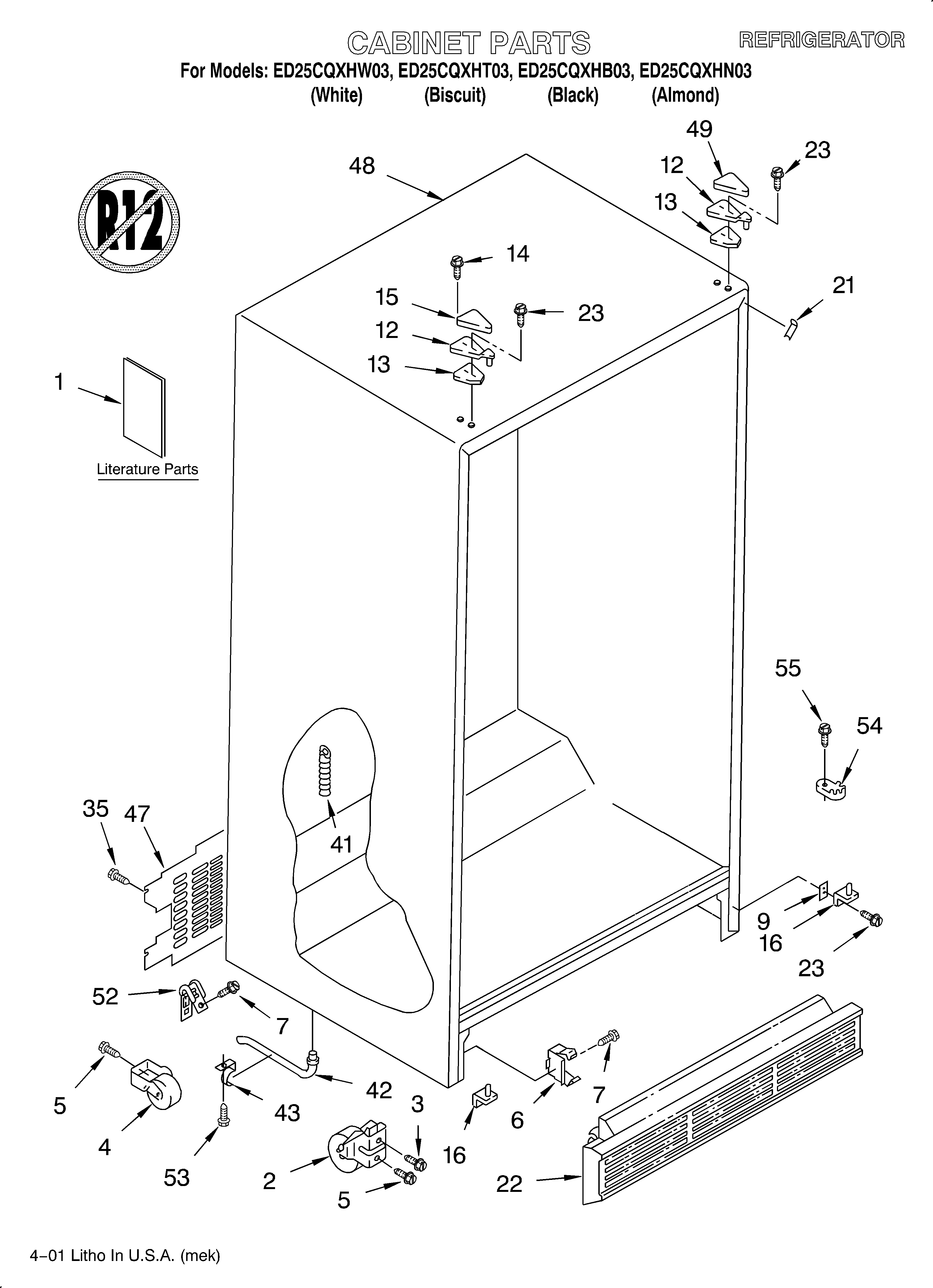 Whirlpool ED25CQXHW03 cabinet/literature diagram