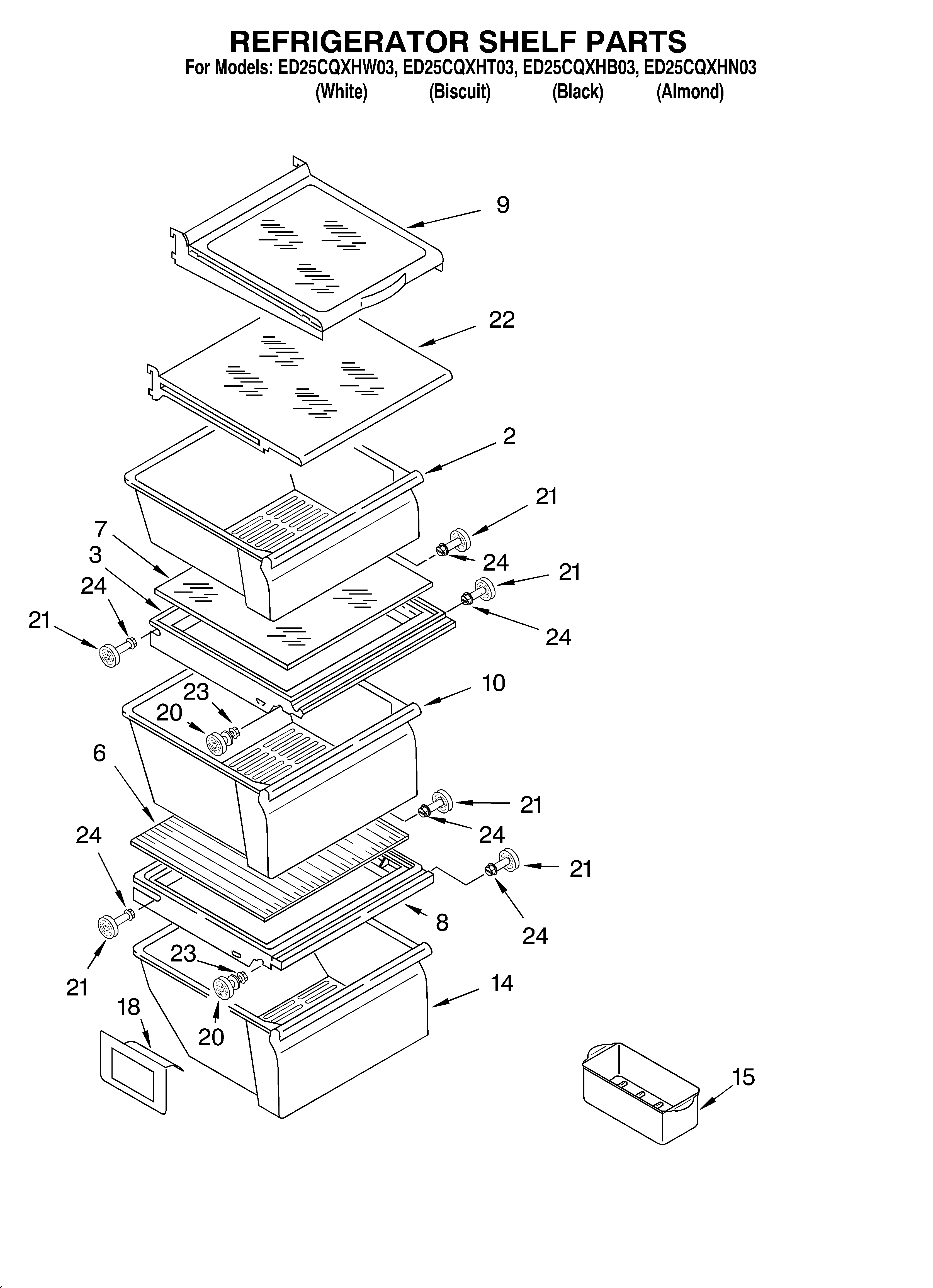 Whirlpool ED25CQXHW03 refrigerator shelf diagram