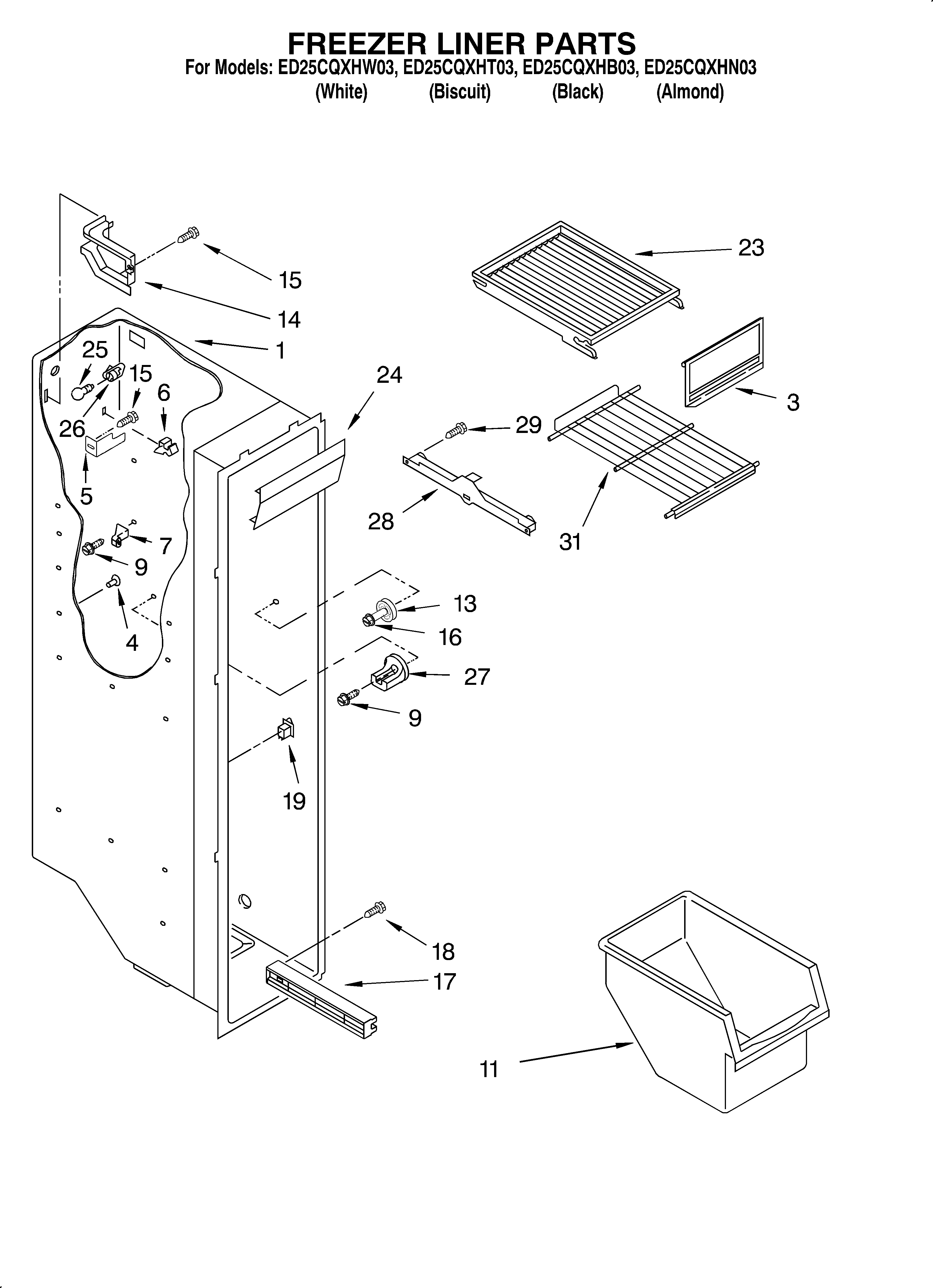 Whirlpool ED25CQXHW03 freezer liner diagram